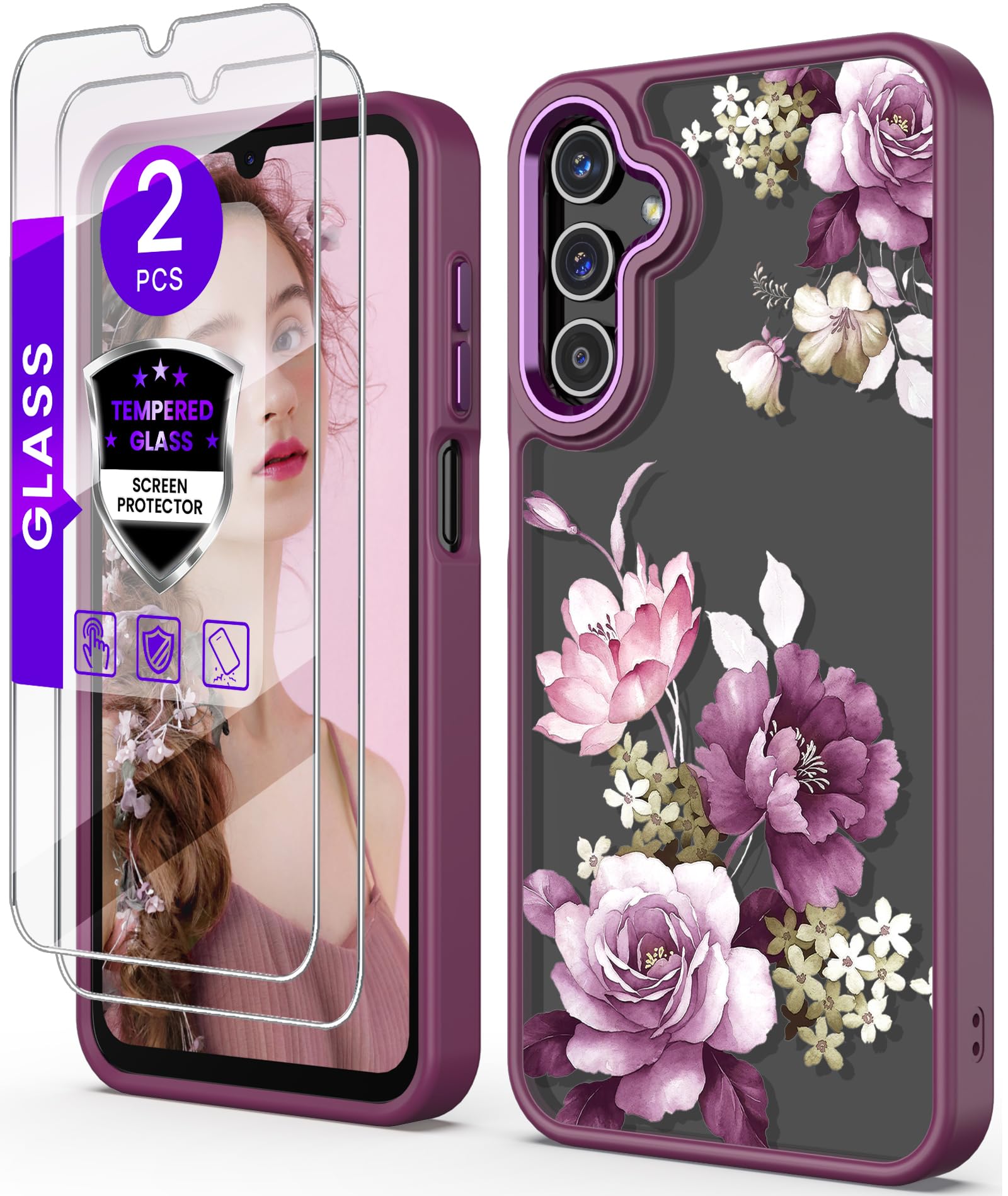 DagoRoo for Samsung Galaxy A25 5G Case+Tempered Glass Screen Protector,Military Grade Protective Slim Soft TPU & Hard PC,Girls Women Crystal Clear