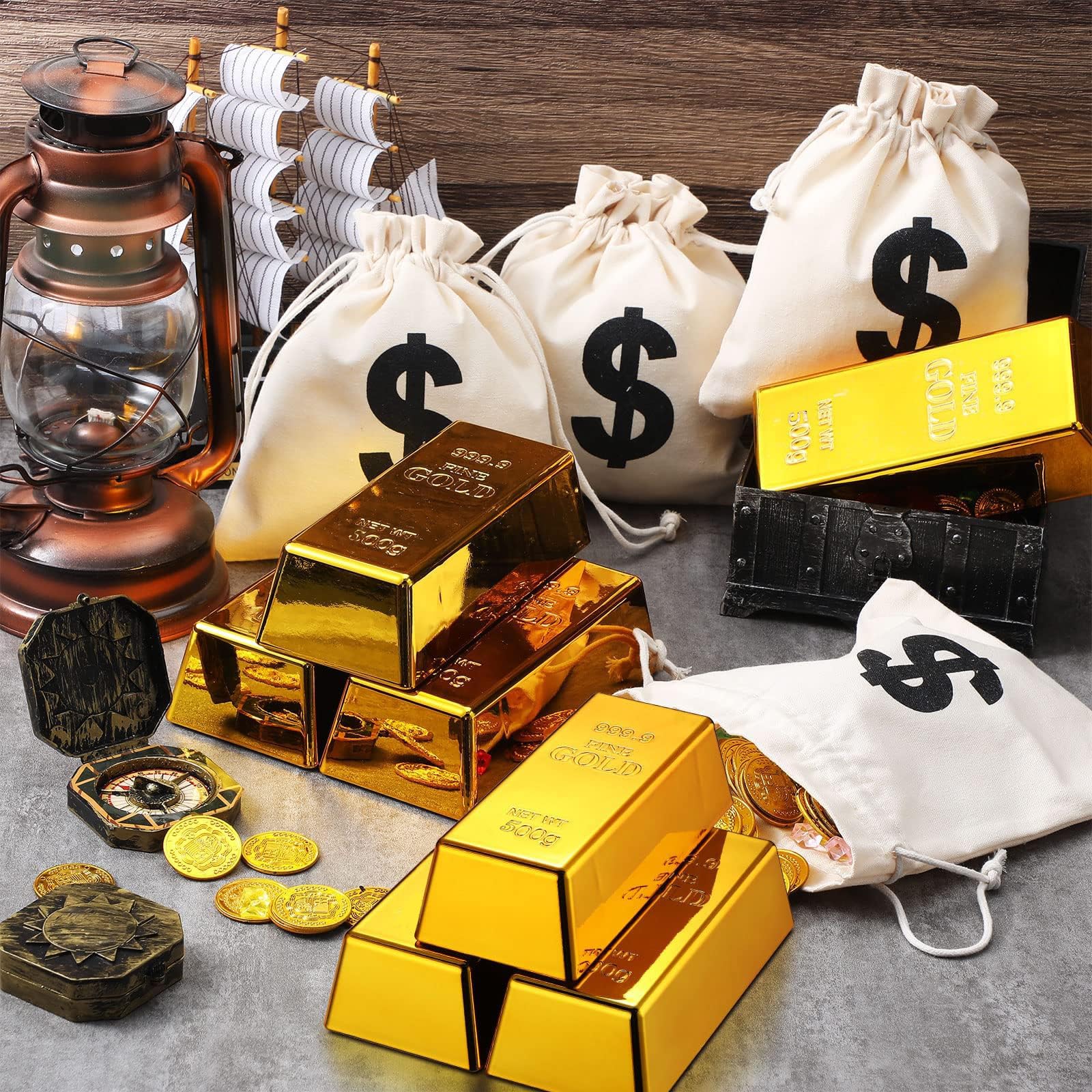 5 Pièces Faux Lingots d'Or, Réplique de Briques, Plastique, Presse-Papier Butoir de Porte, pour Chasse au Trésor et Thèmes Pirate (500g)