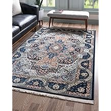 Unique Loom Narenj Collection Classic Traditional Medallion Textured Design Area Rug, 10 x 13 ft, Navy Blue/Tan
