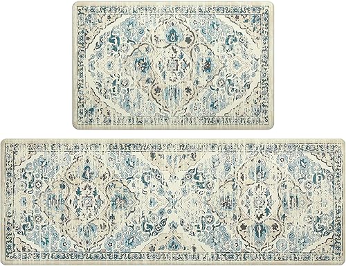 Ileading Juego de 2 alfombrillas antifatiga para cocina, antideslizantes, impermeables, acolchadas, vintage, cómodas, para escritorio, oficina,