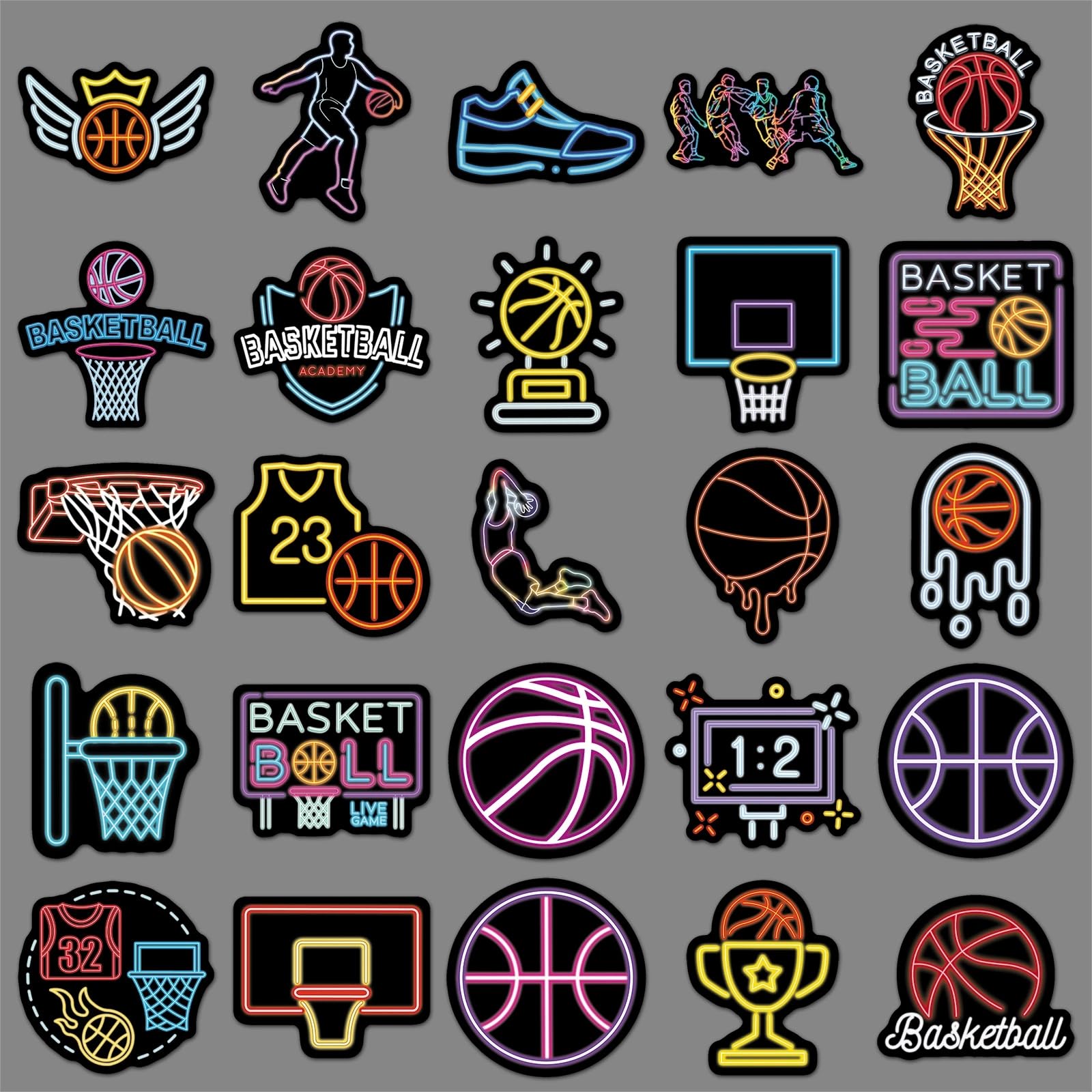 Pegatinas de baloncesto de neón 50 unidades juego vinilo para coche moto bicicleta monopatín snowboard equipaje portátil