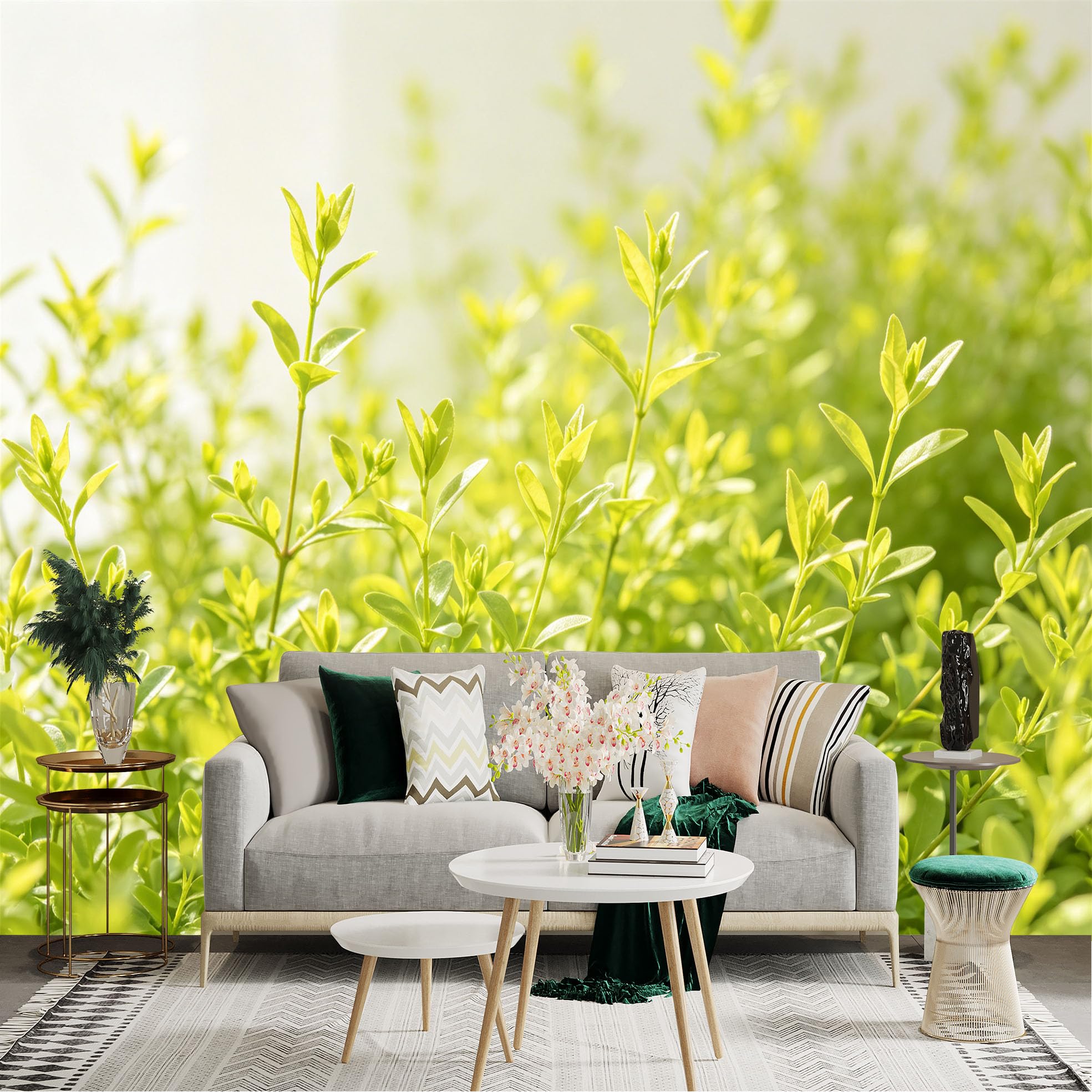 Lnzczhyre Dbh260521248 Custom Size Wall Sticker Mural， Fresh Green Leaves， Springtime Foliage， Nature Plant Photography， Bright Botanical Scenery， For Wall Decoration， Peelandstick Wall Decals.
