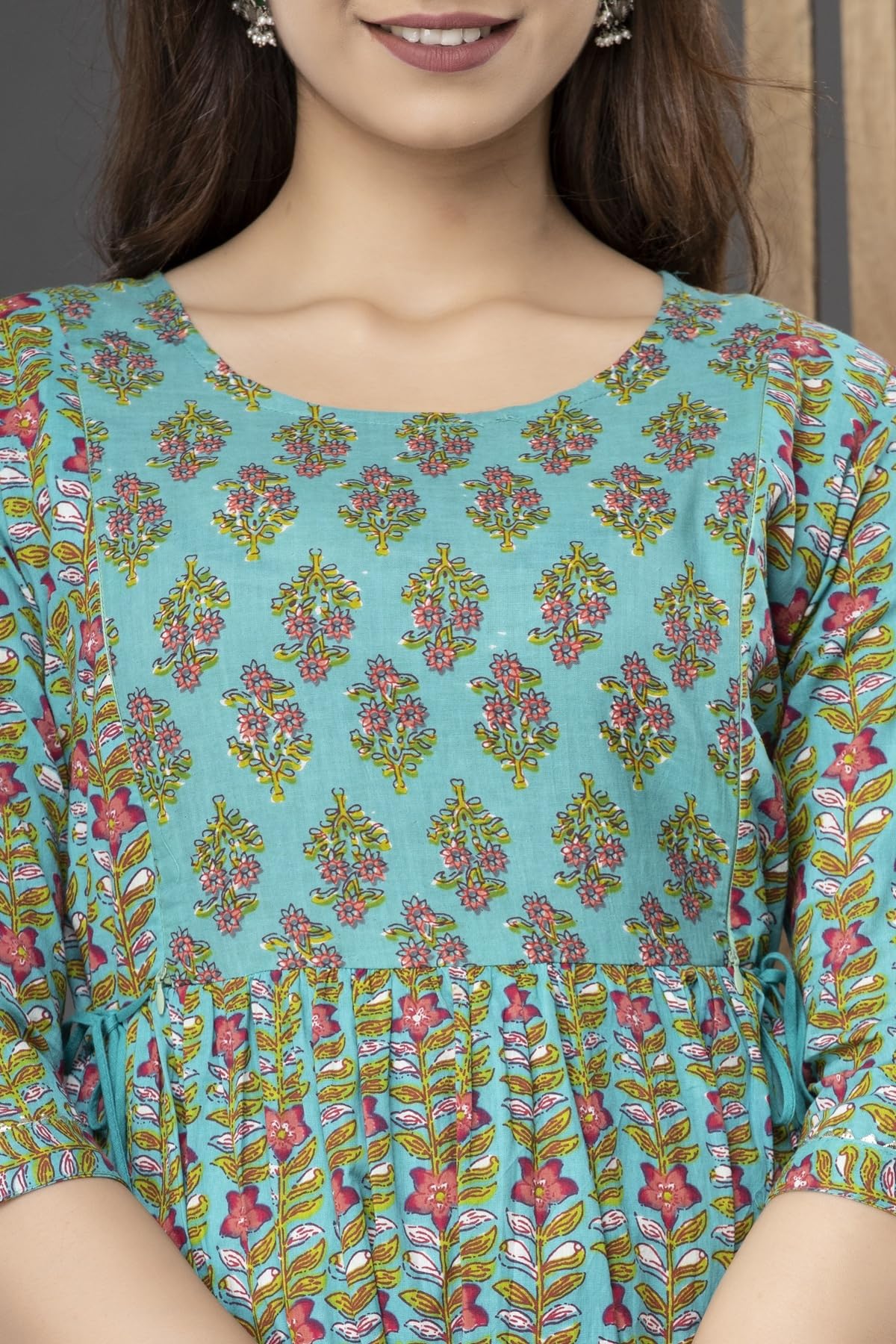 Rishabh Creation Women's Cotton Floral Printed Maternity Dress Kurti with Feeding Zipper 2