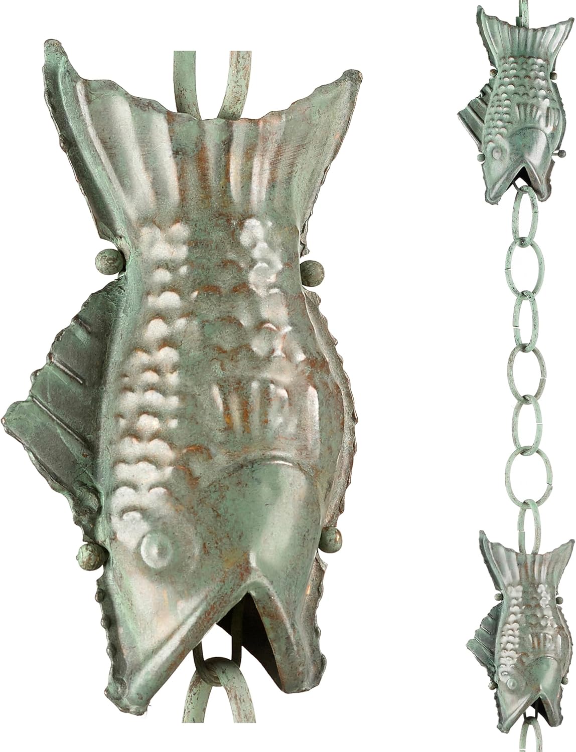 Good Directions 487P-8 Fish Rain Chain - 8.5 ft., with 4 Large Figures, Large Cups 100% Pure Copper
