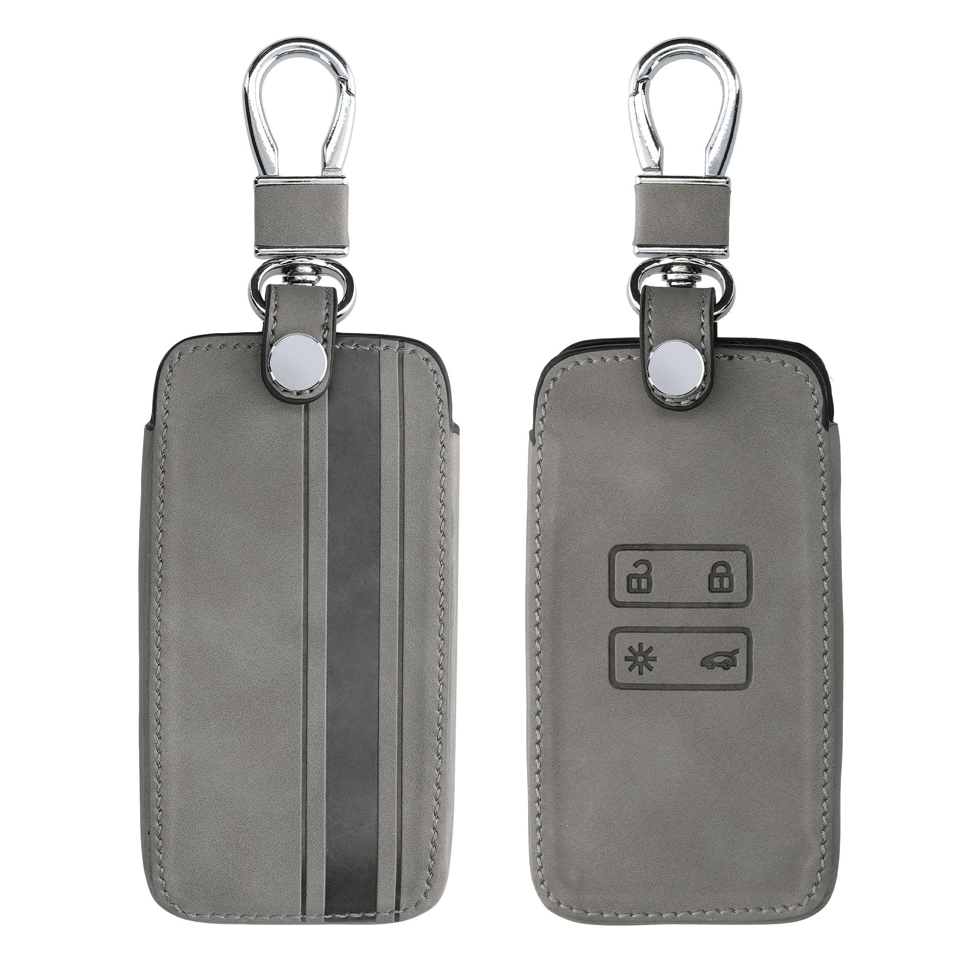 kwmobile Autoschlüssel Hülle kompatibel mit Renault 4-Tasten Smartkey Autoschlüssel (nur Keyless Go) - Kunstleder Schutzhülle Schlüsselhülle Cover Rallystreifen Sidelines Grau