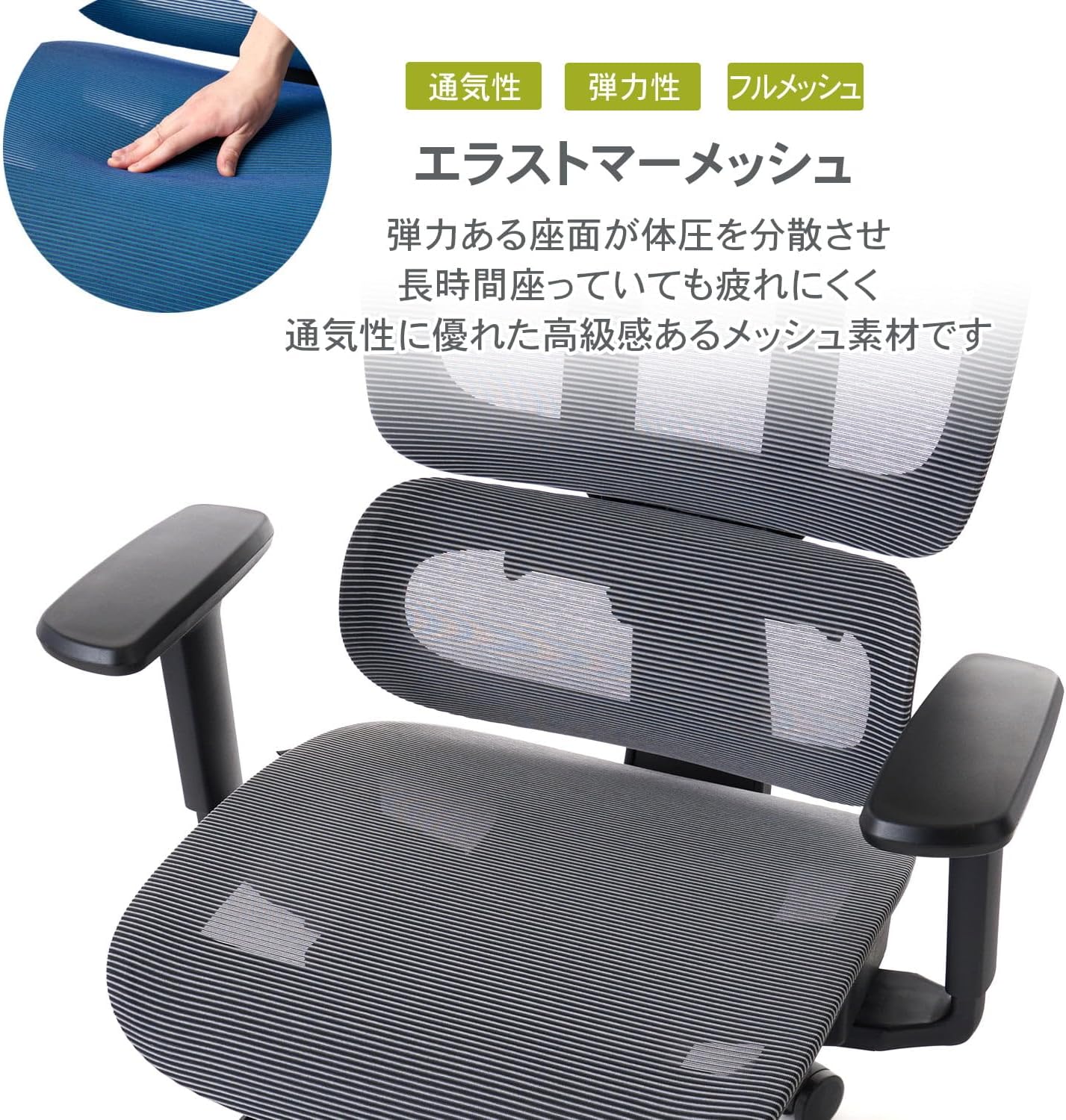 Room Works RM5-GY M5 Multifunctional Full Mesh Work Chair, Desk Chair, Office Chair, PC Chair, Low Seat, Elastomer Mesh, Seat Slide, Footrest, Gray