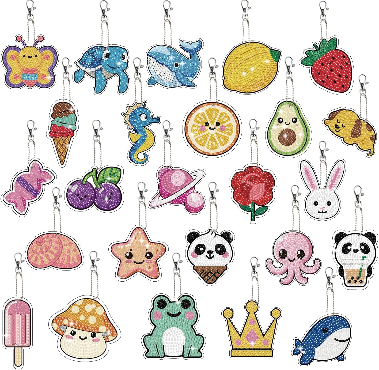 16pcs Animal Diamond Painting Keychain 16 Design DIY Diamond Keychain Set Panda Cat Duck Key Ring for Beginners Wallets School Bags Keys Decor Colorful