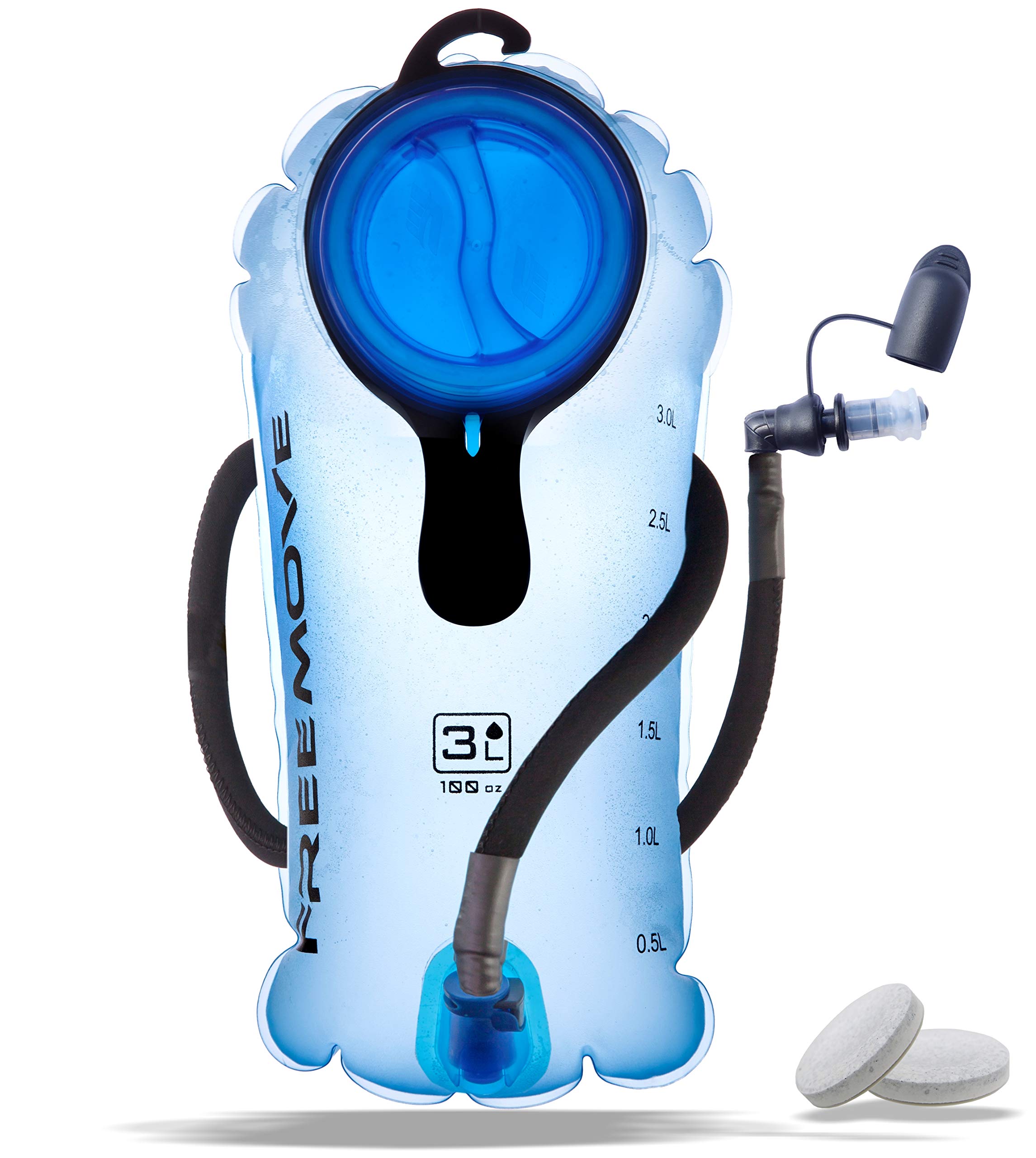 3L Water Bladder with Insulated Tube, 2 Cleaning Tablets, Hydration Bladder Pack, Leakproof, Tasteless, BPA Free TPU Material, Large Opening, Quick Release Tube, On/off Valve, Ideal for Water Backpack
