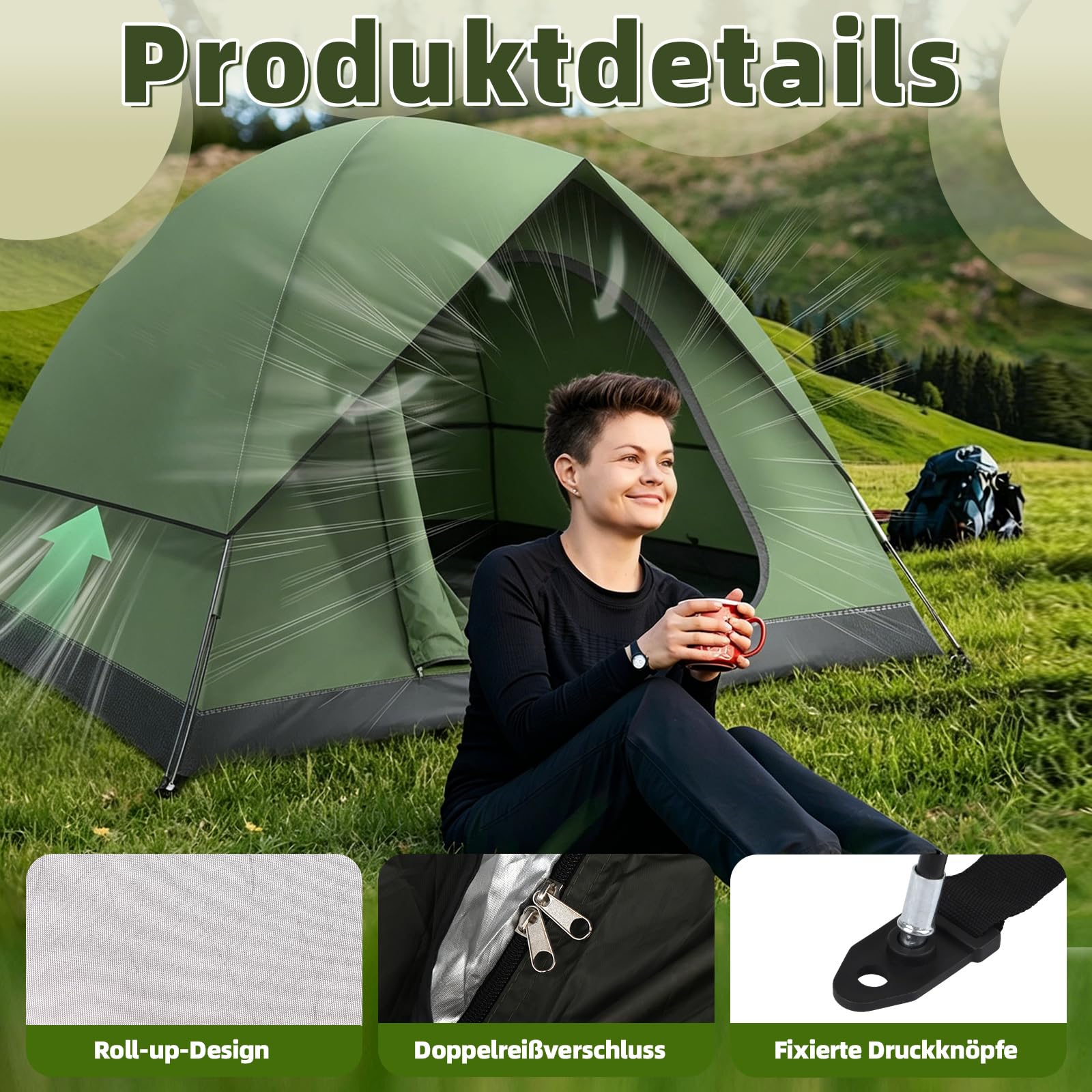 Zelt 3-4 Personen Camping Zelte Ultraleichte Kuppelzelt 2-5 Jahreszeiten Wetterfest Zelt Winddicht Wasserdicht mit Abnehmbare Außenzelt Klein Leicht Perfekt für Wandern Backpacking Camping Familien