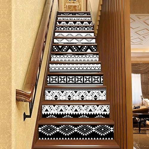 Adhesivos autoadhesivos con patrón azteca, para pelar y pegar, elevadores de escaleras, calcomanías decorativas para escalones, 7.1 x 39.4 pulgadas