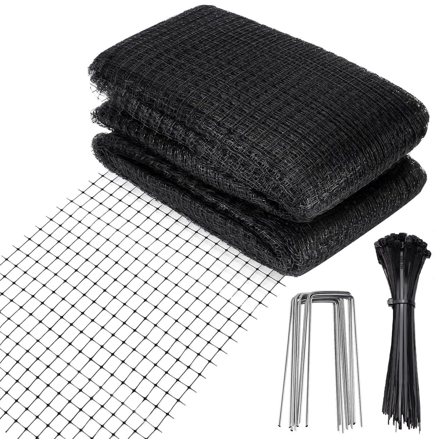 WenYa Garden Netting 2x20m, Reusable Heavy Duty Pood Netting, 15x15mm Bird Netting with 30 Ties and 10 U-Spikes, Protective Netting for Garden Fruits Vegetables Flowers