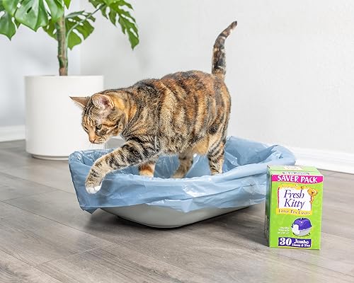 Vista 7 de 30 forros para cajas de arena Fresh Kitty supergruesos, duraderos, fáciles de limpiar, con aroma jumbo, bolsas con lazos para gatos y mascotas