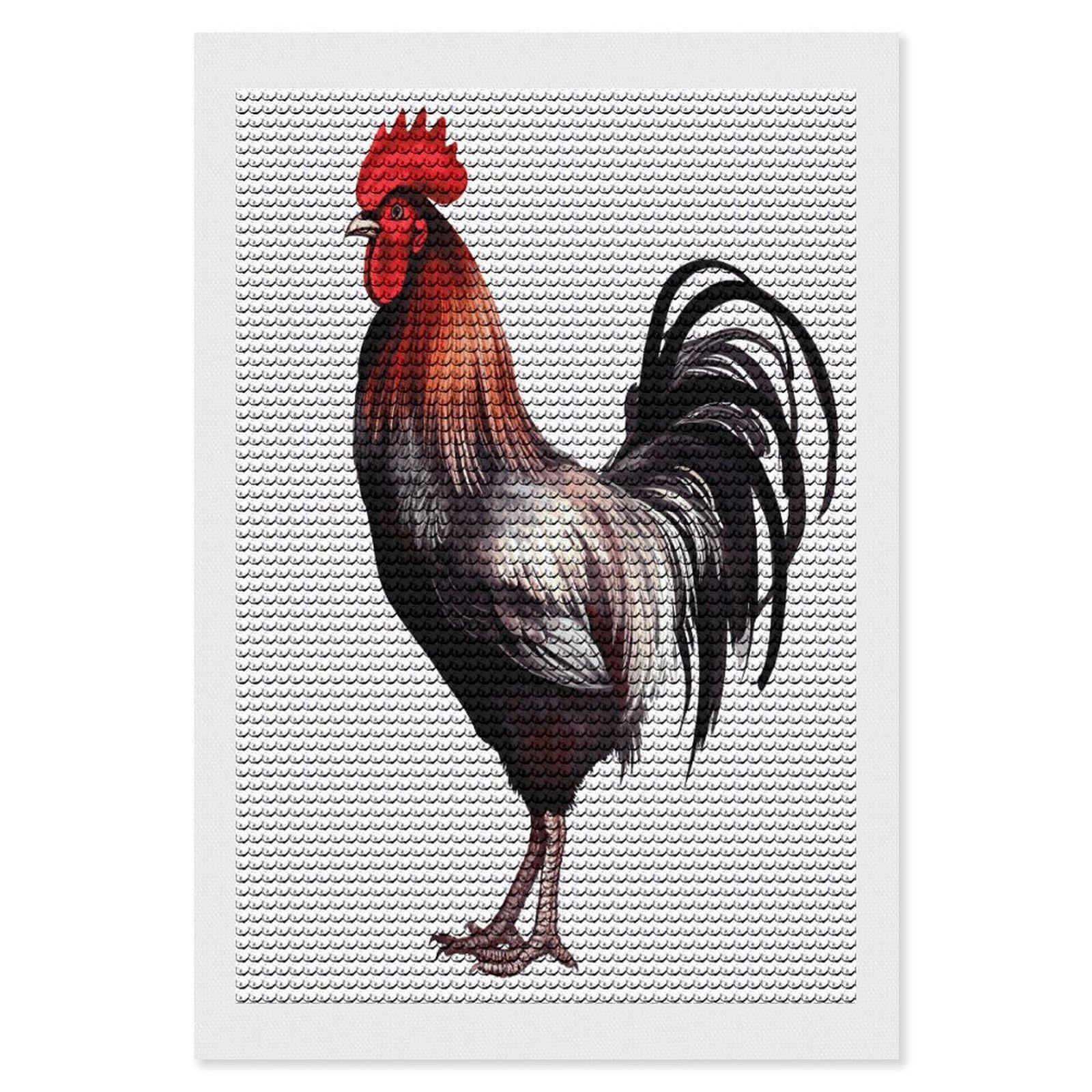 FekiLoot Rooster Diamond Painting Kits for Beginners DIY Diamond Art Kits for Adults Full Drill Round Diamond Dot Gem Art Painting Fun DIY Crafts for Home Kitchen Wall Decor Gift 8"x12"