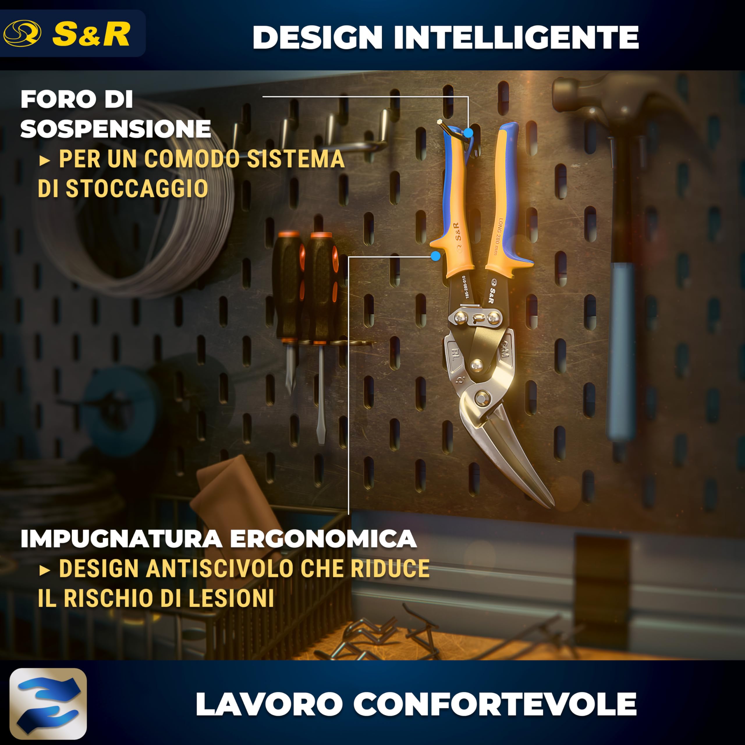S&R Cesoie per Lamiera Professionali 280 mm, Taglio a Destra, Lame CrMo 48 mm per Acciaio Inox