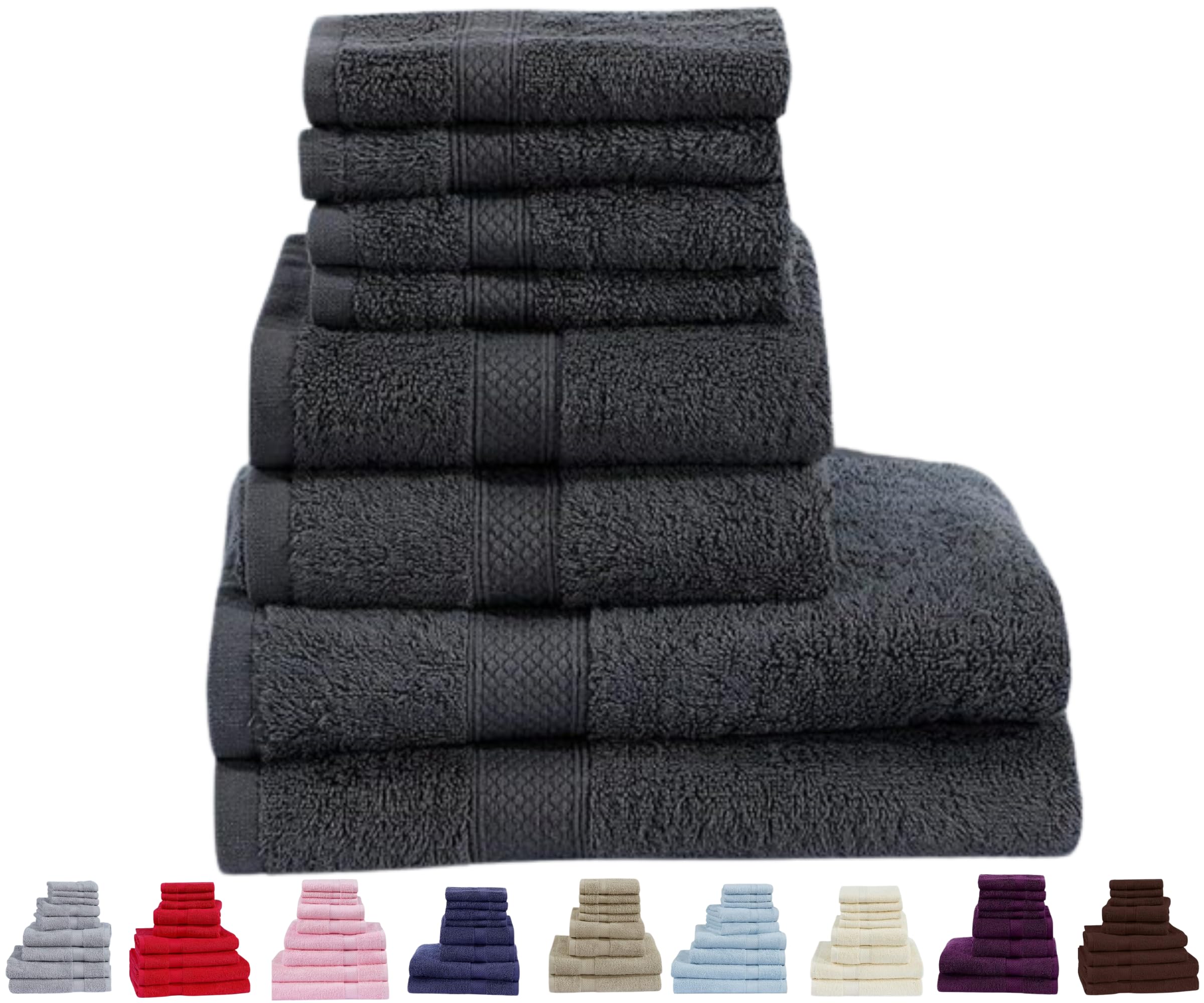 8 Pieces Towel Bale Set - 100% Egyptian Woven Cotton Towels – Super Soft, Durable & Ultra Absorbent Quality - Ideal For Home, Gym & Spa - 600 GSM Multi Colors Bath Towels (Bale Set Of 8, Charcoal)