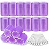 Acejoz Hair Rollers, 12Pcs Large Self-Grip Hair Curlers with 12Pcs Stainless Steel Duckbill Clips, for Long Medium Thick Hair Volume (Purple)