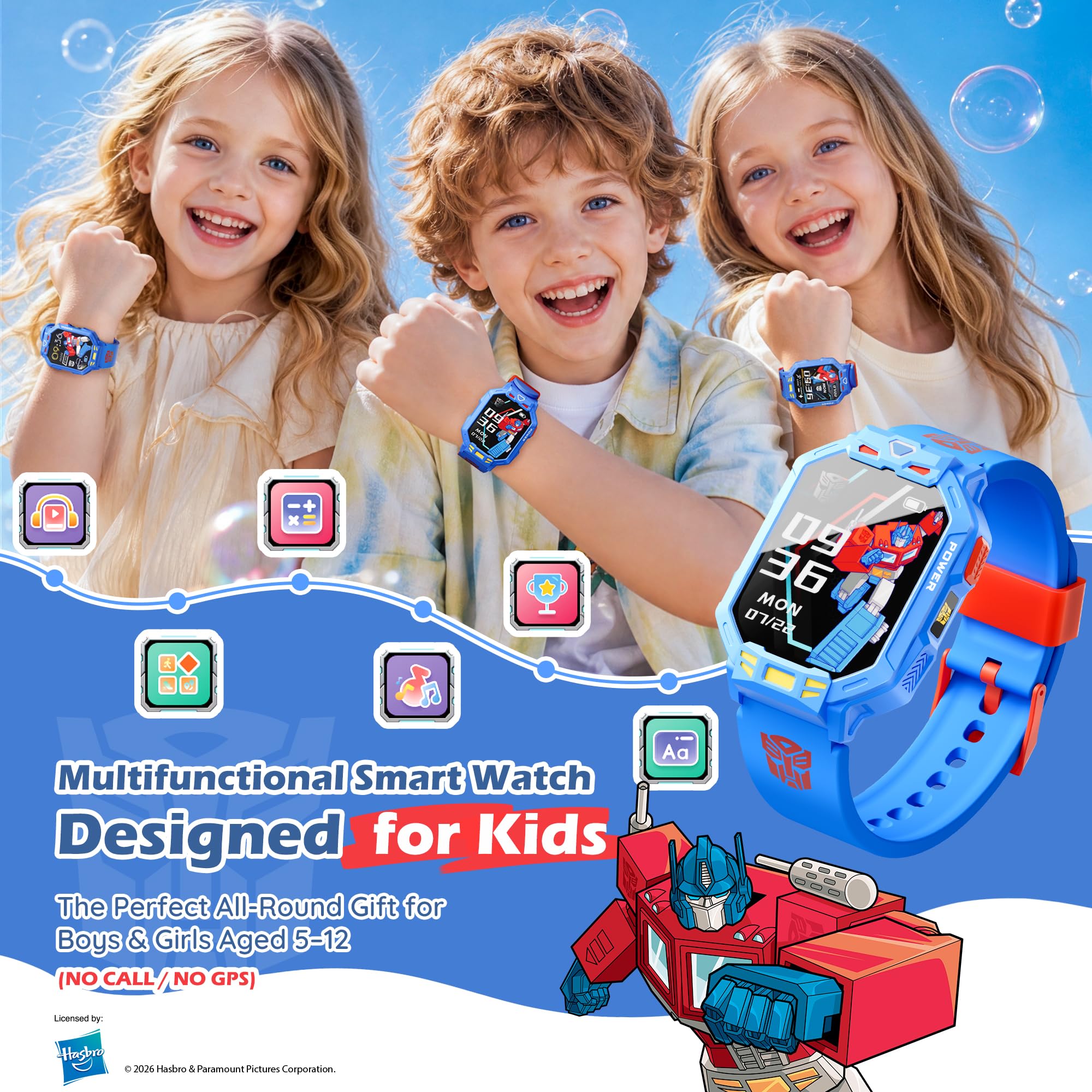 Transformers Kids Smart Watch for Ages 4-12, Music, Games & Learning Cards view 2