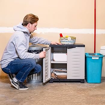 バンバラヤー（キャビネット） Amazon.com: Sunnydaze Plastic Garage Storage Cabinet with