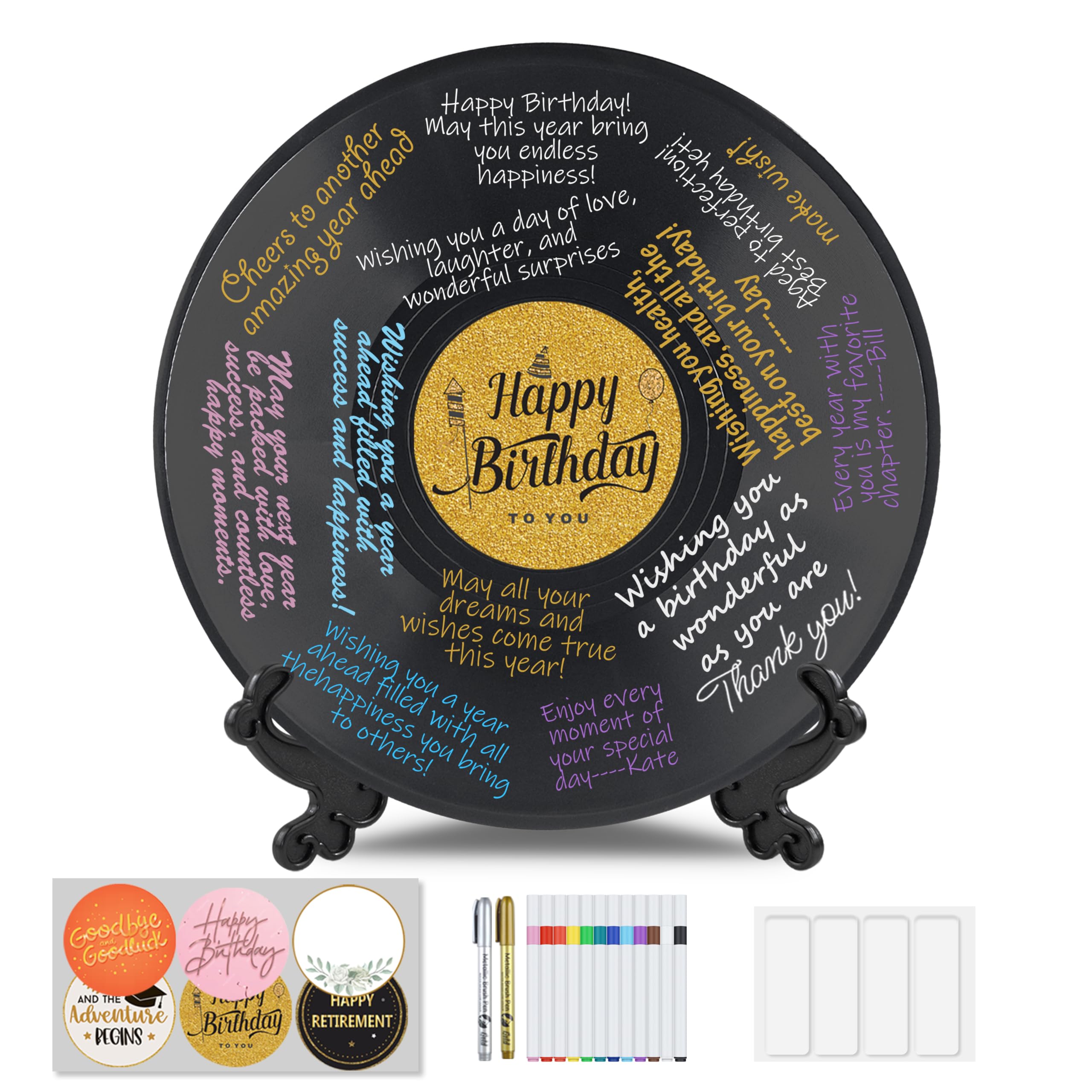 BFZMSLY 1 Pcs Retro Vinyl Record Guest Book for Party, Sign-in Board with 8 Pens & 6 Decorative Stickers, Birthday, Graduation, Retirement Guest Book Decor