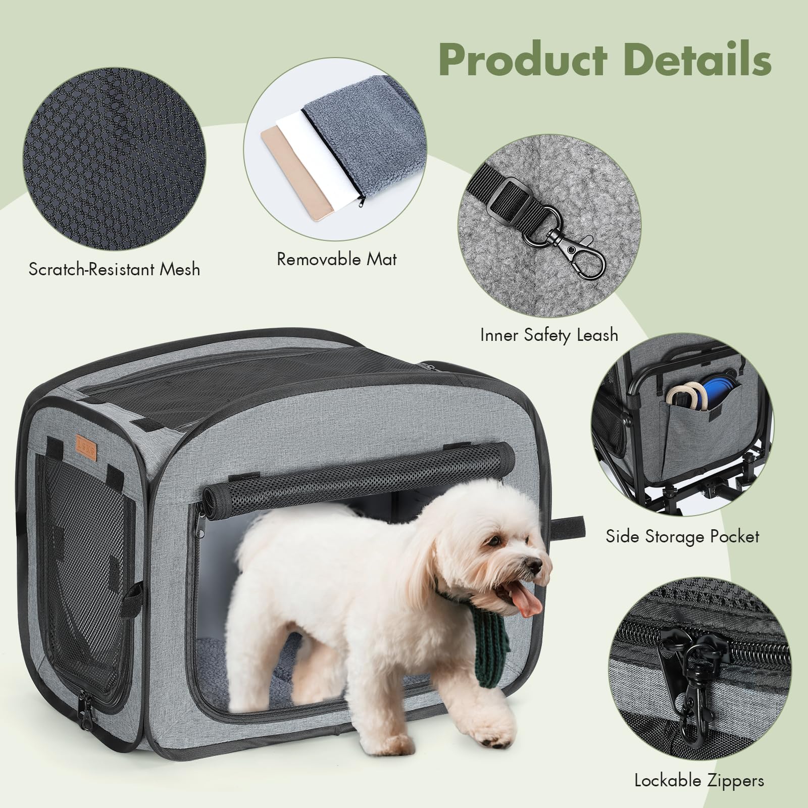 Transportador de perros con ruedas, carrito grande para perros y gatos, 18 kg, carro para mascotas con ruedas grandes todo terreno (gris)