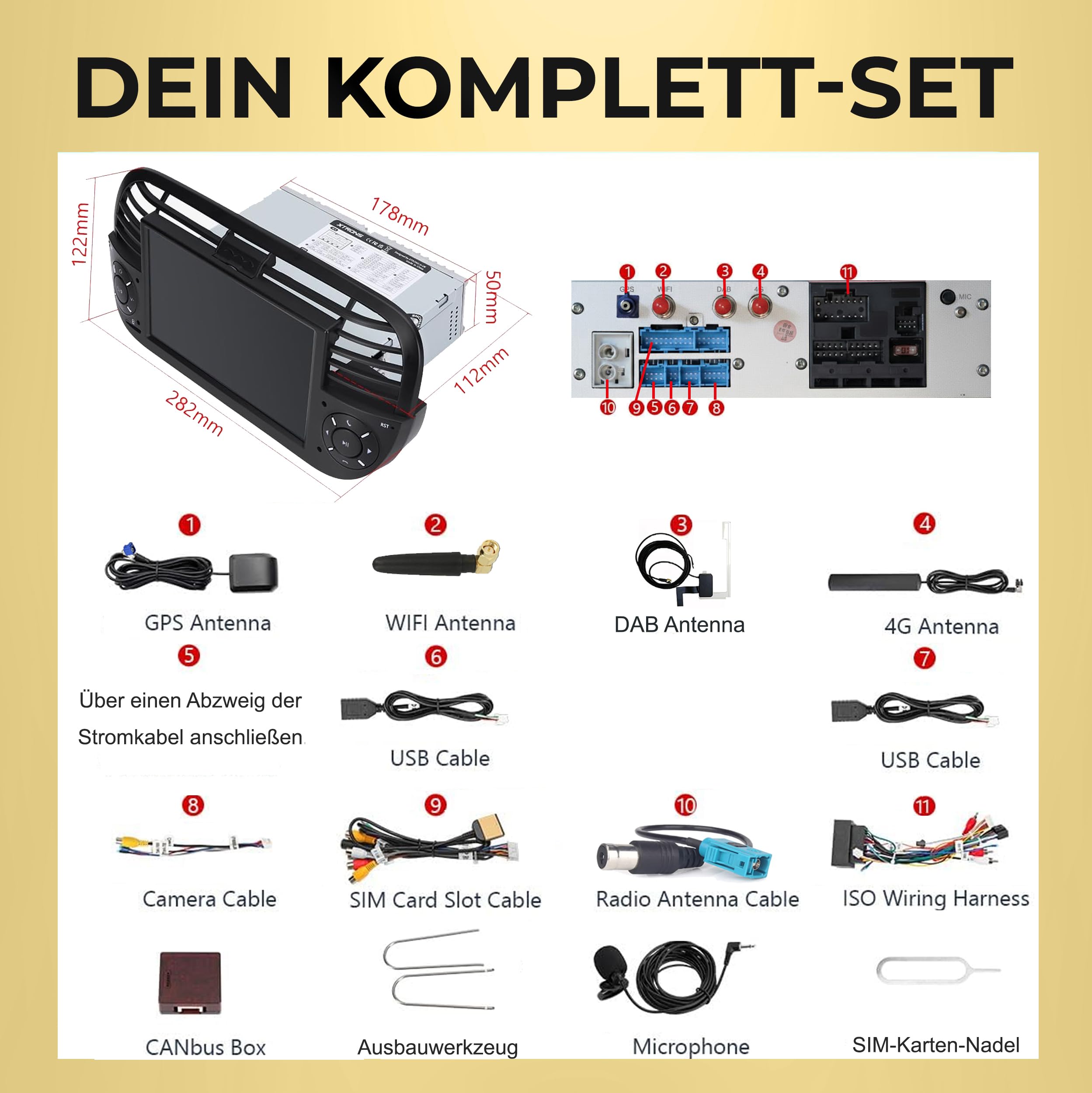 M.I.C. AFI7-L3 Android 14 Autoradio mit Navigation: MediaTek MT6769V, 4GB+64GB, 7 Zoll QLED Display, SIM, Wireless Apple CarPlay & Android Auto, DAB+, CANBUS, GPS – Ersatz für FIAT 500 2010-2015