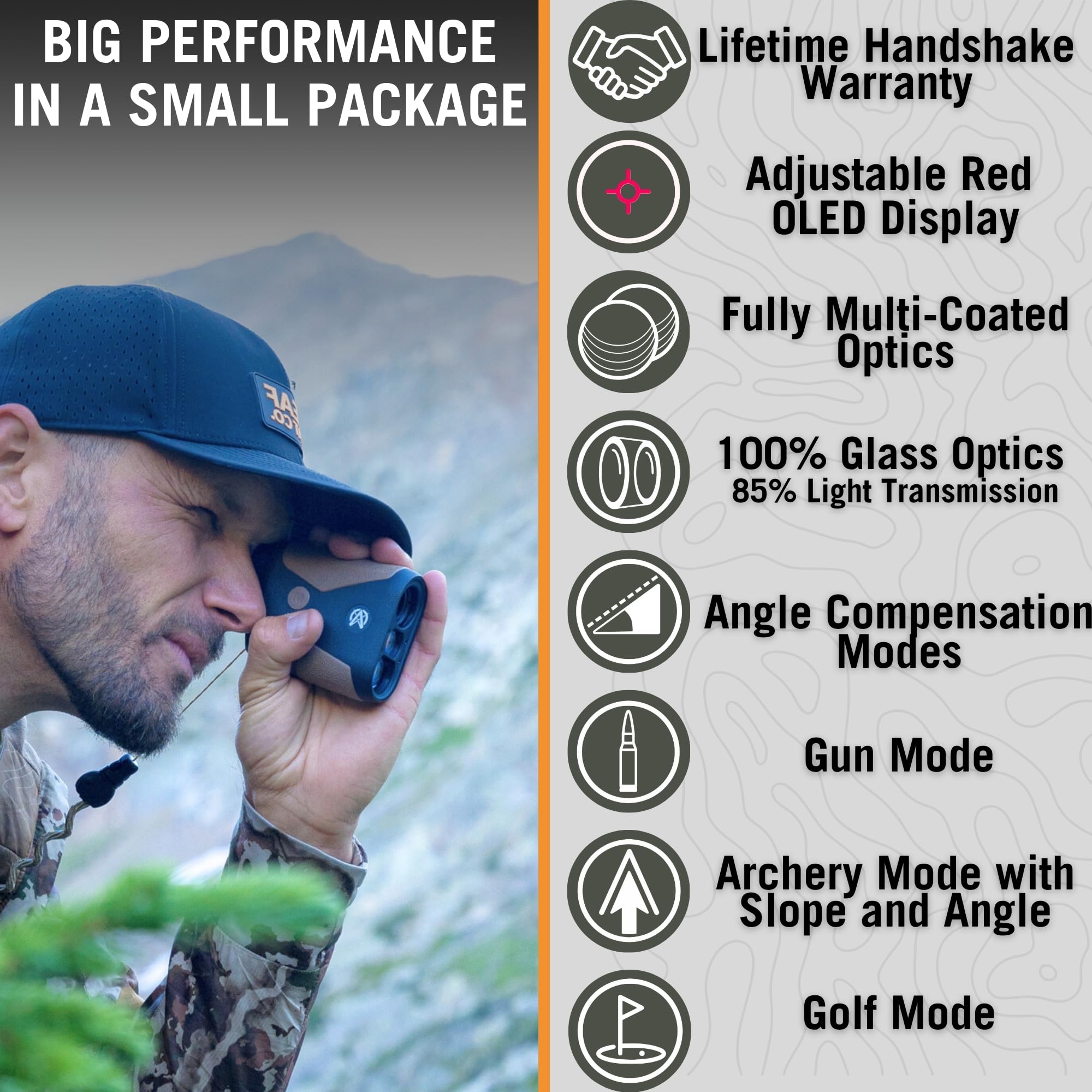 Astra Optix OTX/HTX1600 Télémètre laser pour chasse, tir et golf avec écran LCD OLED/HD rouge rapide 0,10 s et précis +/- 0,1 m