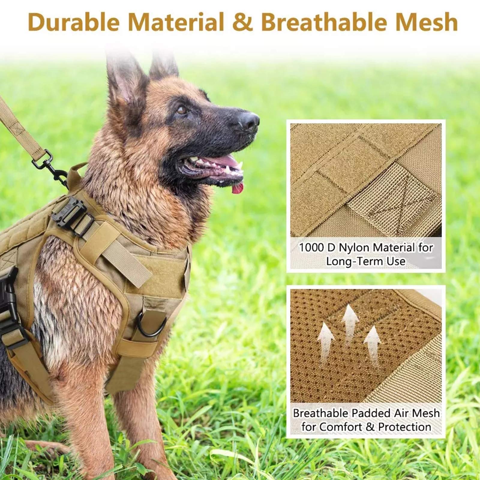 Arnés Perros Chaleco Táctico Y Correa,Arnés Táctico Ligero para Perro con Mango, Entrenamiento De Trabajo Molle Chaleco, Clip Frontal Sin Tirar para Perros Grandes Y Medianos,Negro,L