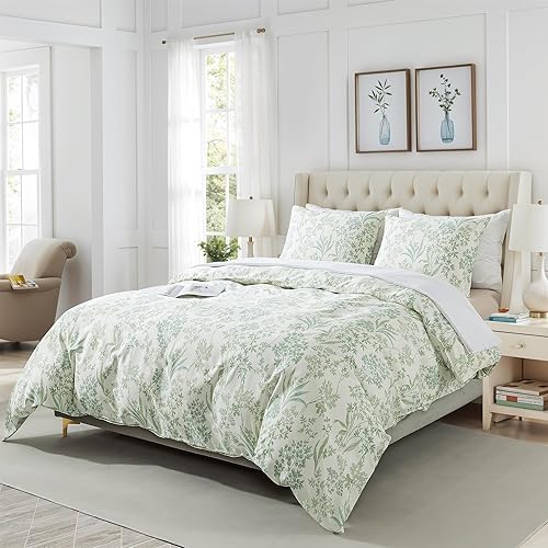 Miniatura 474 de HoneiLife - Juego de funda de edredón floral 100% algodón, 3 piezas, botánica, ropa de cama con cierre de cremallera y lazos en las esquinas