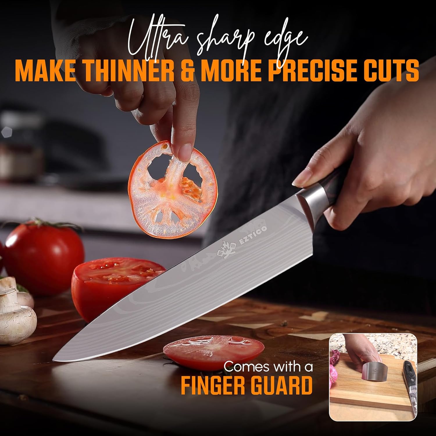 8 inch Professional Chef Cooking Knife with Finger Guard - Super Sharp Kitchen Knife for Precision Cutting - Ideal Kitchen Gadget for Chefs with Ergonomic Handle. - Image 5