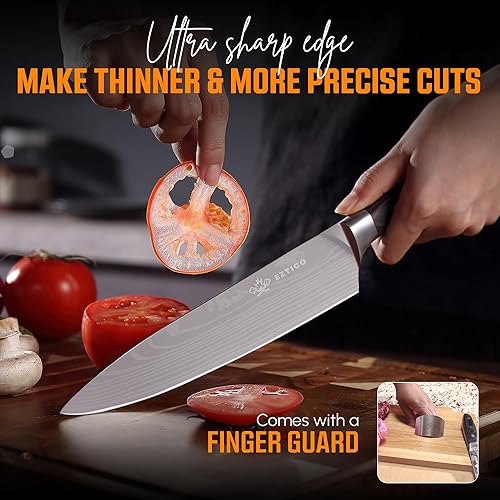 Miniatura 5 de Cuchillo de cocina profesional de 8 pulgadas con protector de dedo, cuchillo de cocina súper afilado para corte de precisión, accesorio de cocina