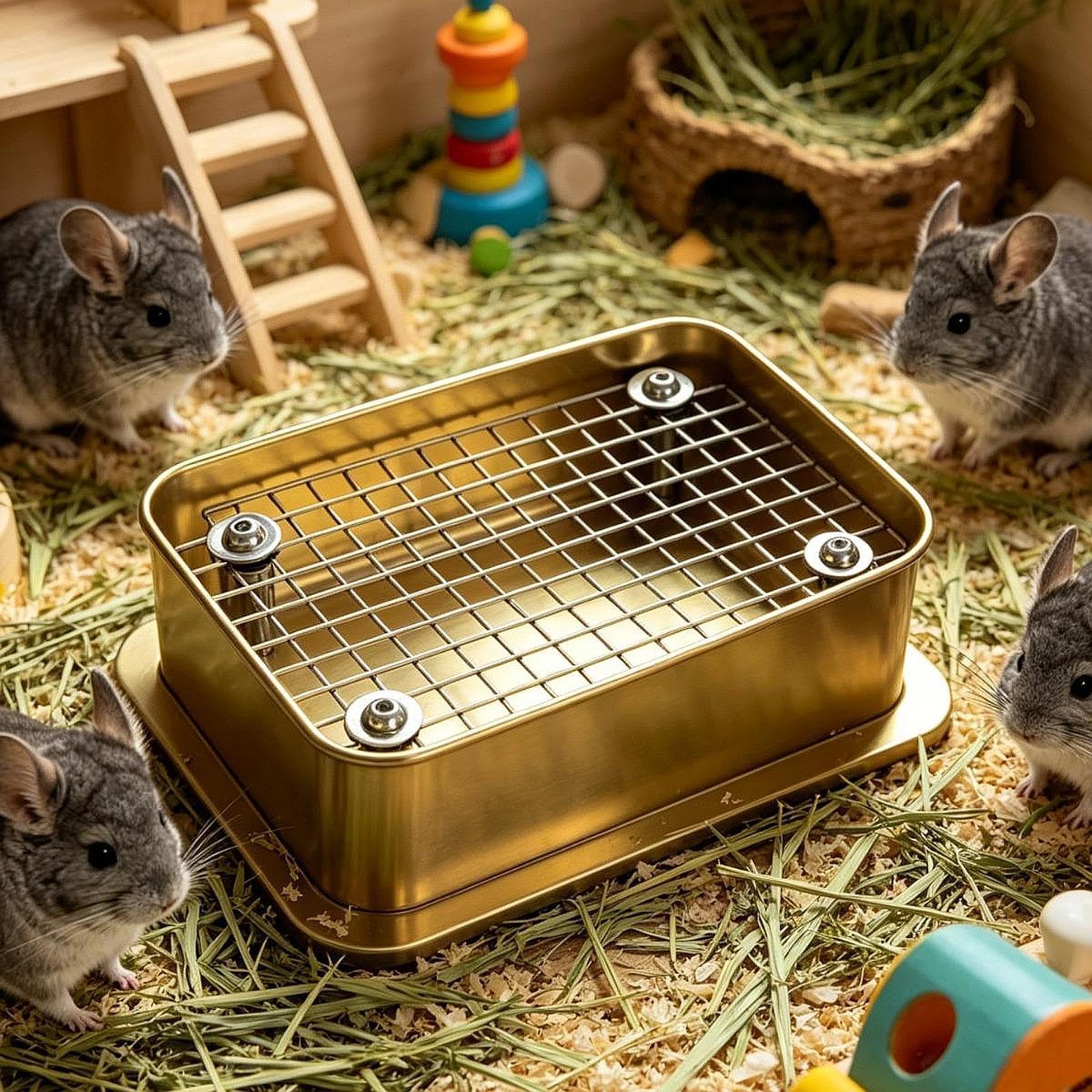 Colcolo Lettiera Riutilizzabile per Conigli con Griglia Antiscivolo, Accessorio per Piccoli Animali Come Furetti E Altri Animali, S Gold