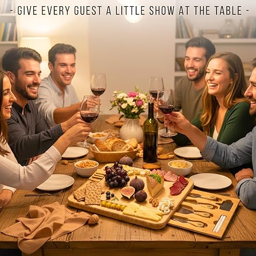 Miniatura 8 de Personalized Bamboo Charcuterie Board Set with Accessories – Large Serving Tray with Knives & Smooth Surface for Cutting or Serving, Present for