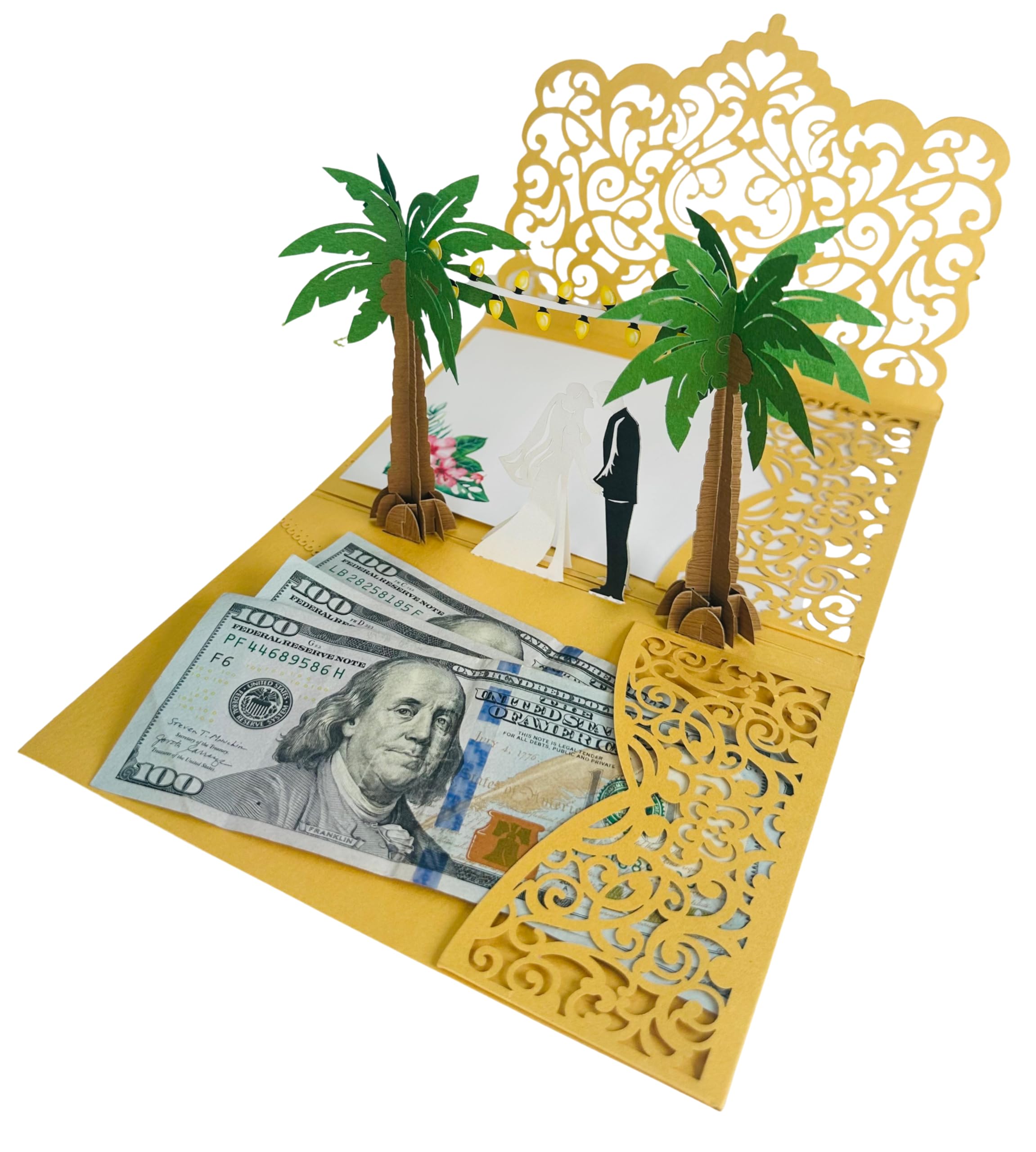 Wedding Cards for Bride and Groom - Pop-UpCongratul ations Card with Money Holder for Cash Gift – Elegant Marriage Card for Bridal Shower, Wedding