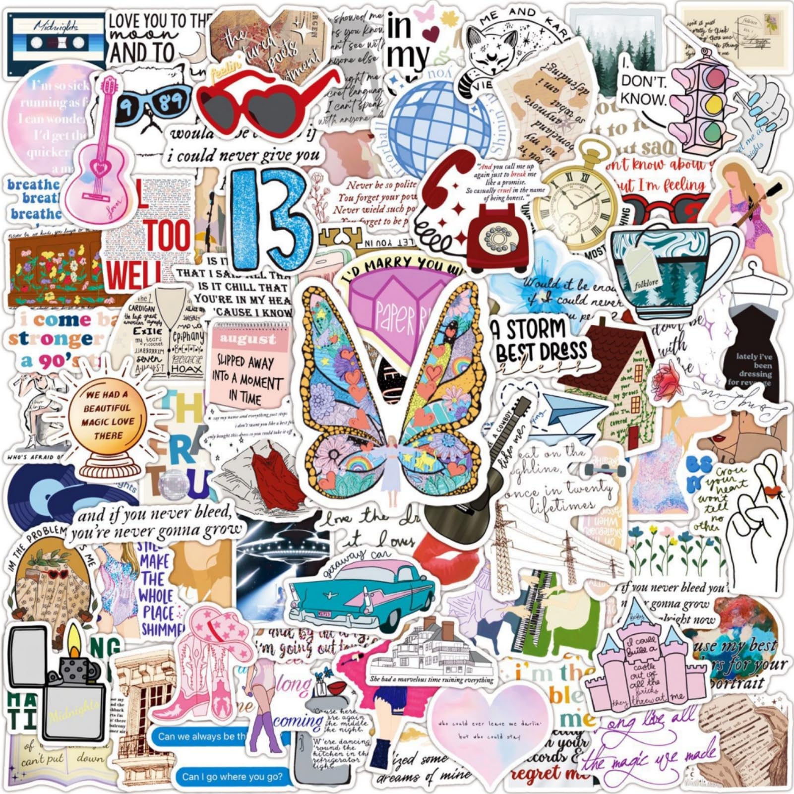 MAKABEE Singer Song Lyrics Stickers Pack(Taylor Swi*t), 100PCs Music Album Lyrics for Fans Concerts, Vinyl Decals, Gift & Party Favor Stickers for Hydro Flask, Laptop, Water Bottle