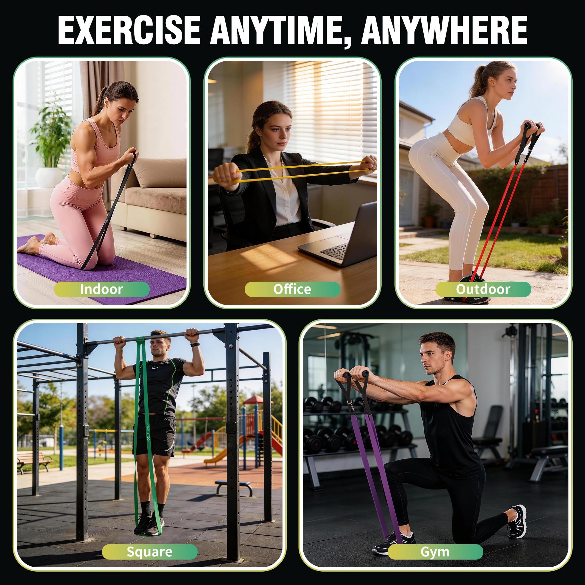Widerstandsbänder Set 5 Stufen mit Anker, Griffen, Tasche, Trainingsanleitung, für Muskelaufbau, Yoga, Fitness
