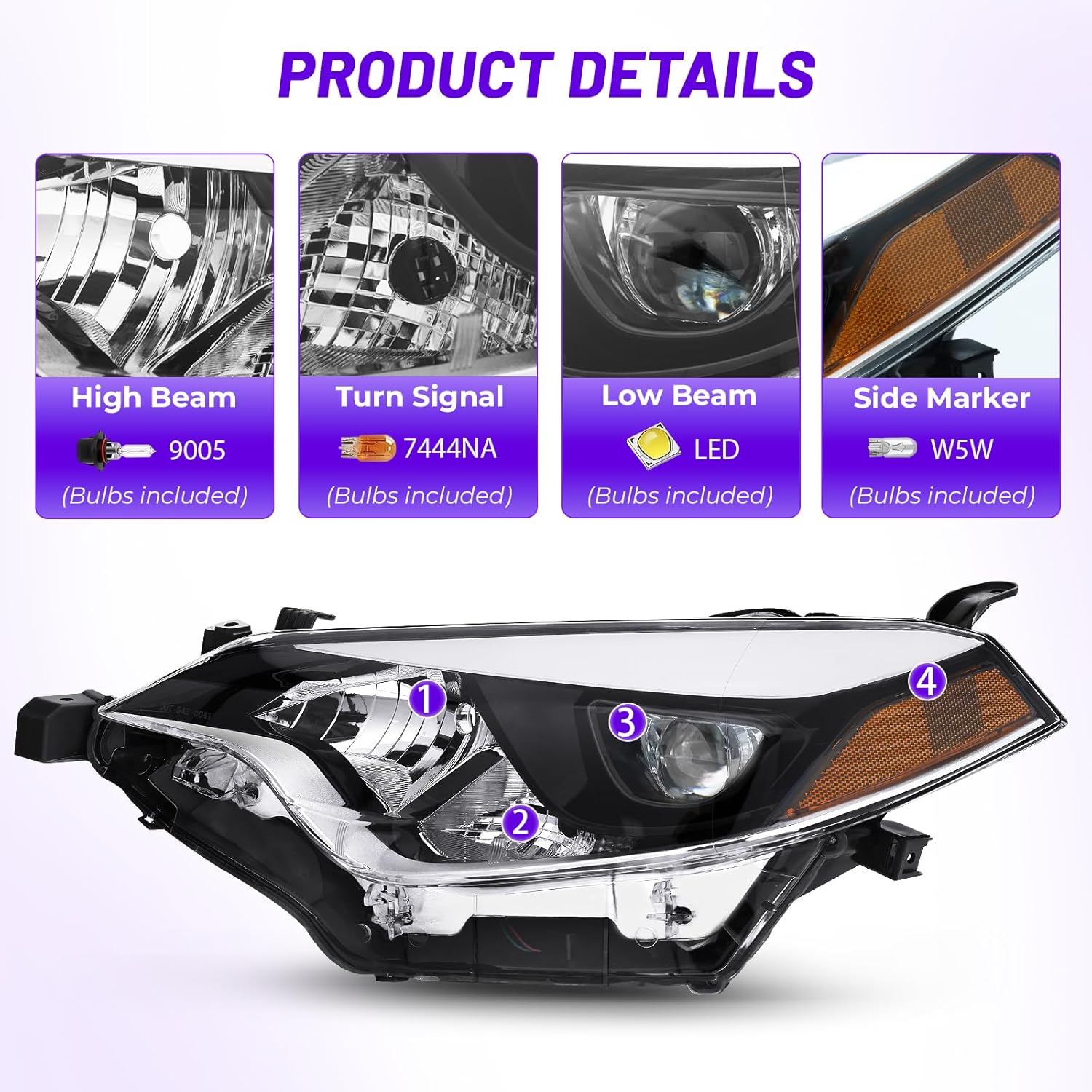 Headlight Compatible with 2014-2016 Toyota Corolla Base/CE/C/LE Eco/LE/L/S Plus/S/Sedan 4-Door LED Headlamps(Driver Side(Left))