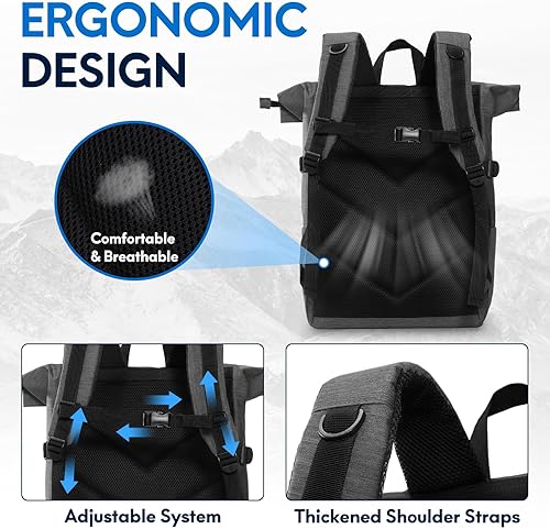 Miniatura 10 de Haimont Mochila enrollable para hombres y mujeres, resistente al agua, mochila de viaje casual con compartimento para laptop, 20L, Negro -, Mochilas