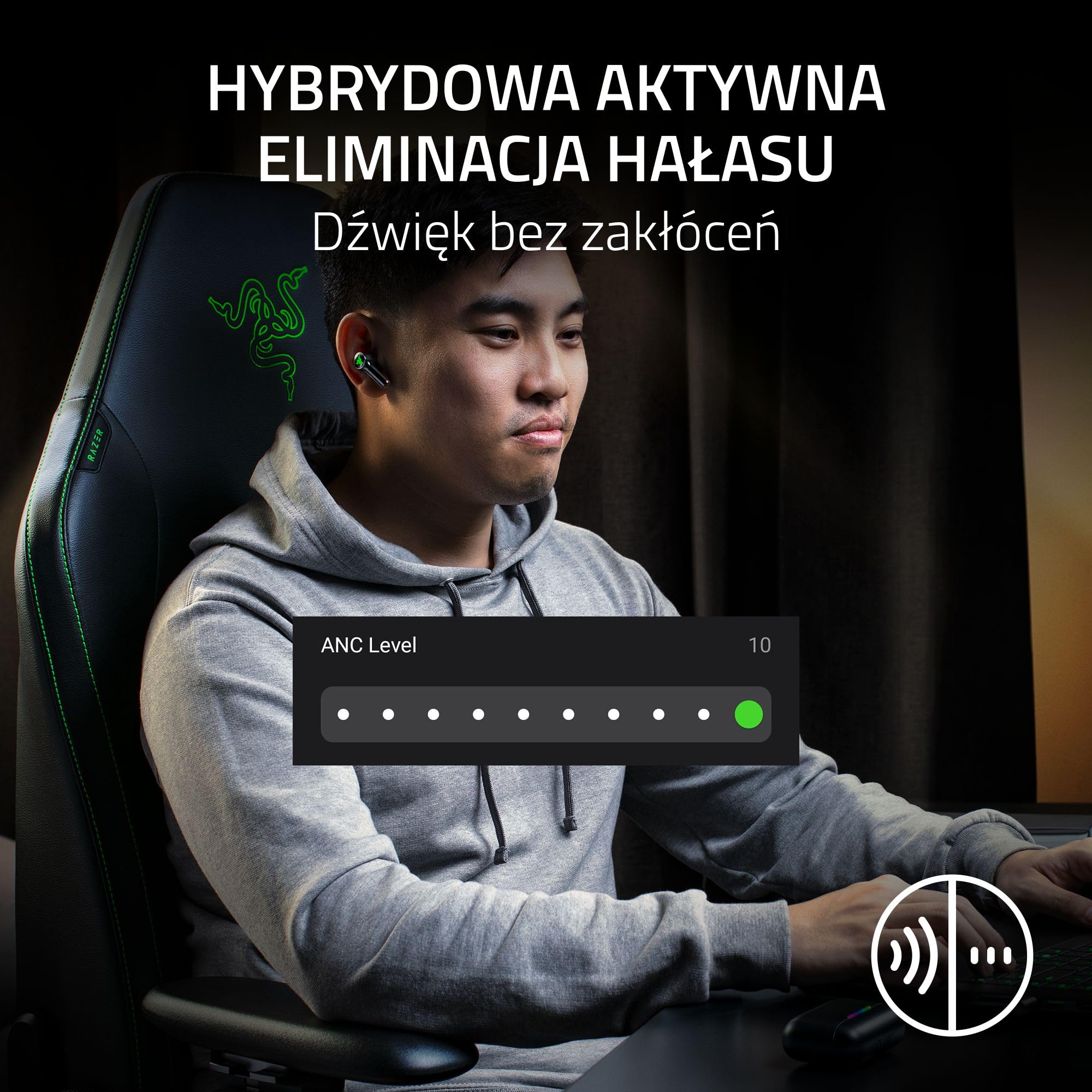 Razer Hammerhead V3 HyperSpeed - Trådlösa gamingöronsnäckor för flera plattformar - ANC aktiv brusreducering - HyperSpeed Wireless & Bluetooth - 40 timmars batteritid - Vattentålig IPX4 | Svart