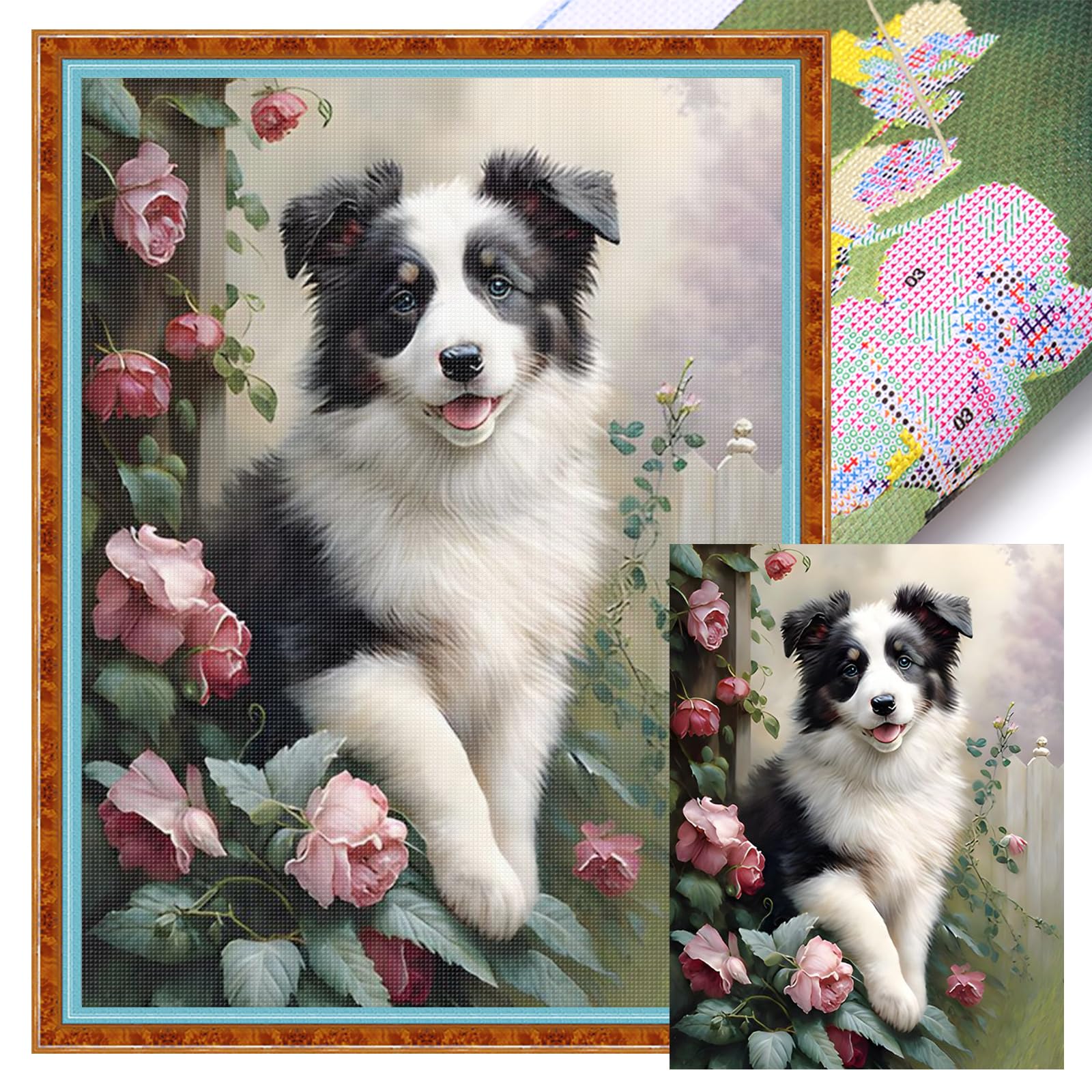 Poetrydraw 11Ctacc-12352__C__40x55 Border Collie Full 11Ct Diy Stamped Printed Cross-Stitch Kit 40X55cm Home Decor (11Ctacc-12352 C 40X55)