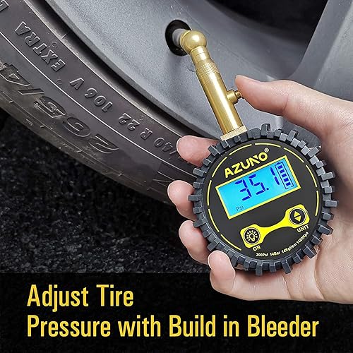 Miniatura 4 de AZUNO Medidor digital de presión de neumáticos con manguera de acero de 12 pulgadas, 150 PSI, para automóvil y bicicleta (modelo 2)