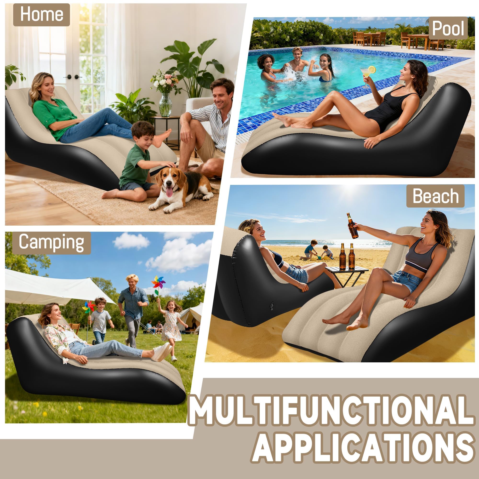Canapé Gonflable, Canapé Gonflable, pour Camping, Fauteuil Gonflable, avec Housse en Peluche, Capacité de Charge de 300 kg, pour L'intérieur et L'extérieur
