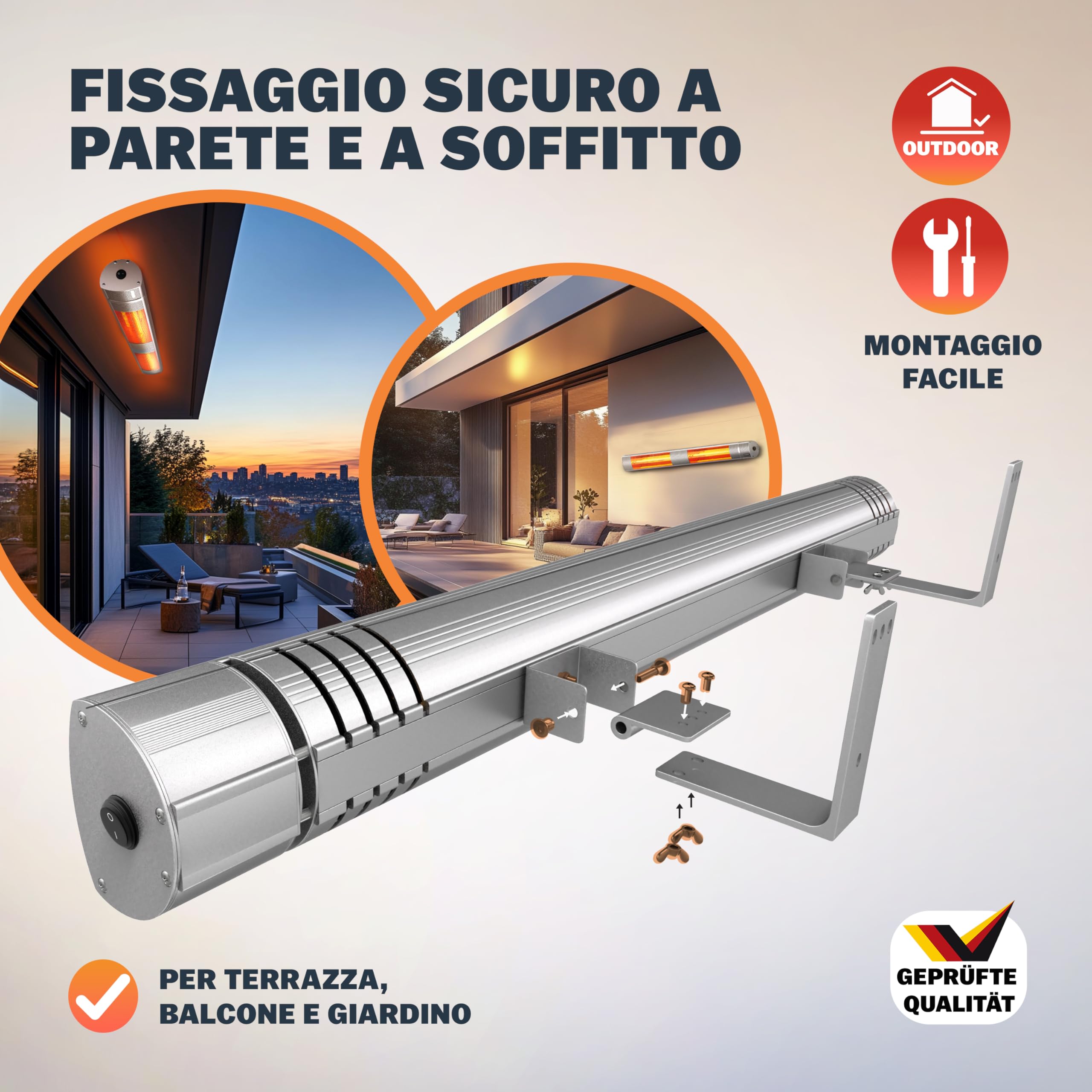 MONZANA® Stufa Elettrica a Infrarossi 3 Livelli di Calore 3000W Inclinabile di 90° Telecomando App IP55 Stufetta Fungo