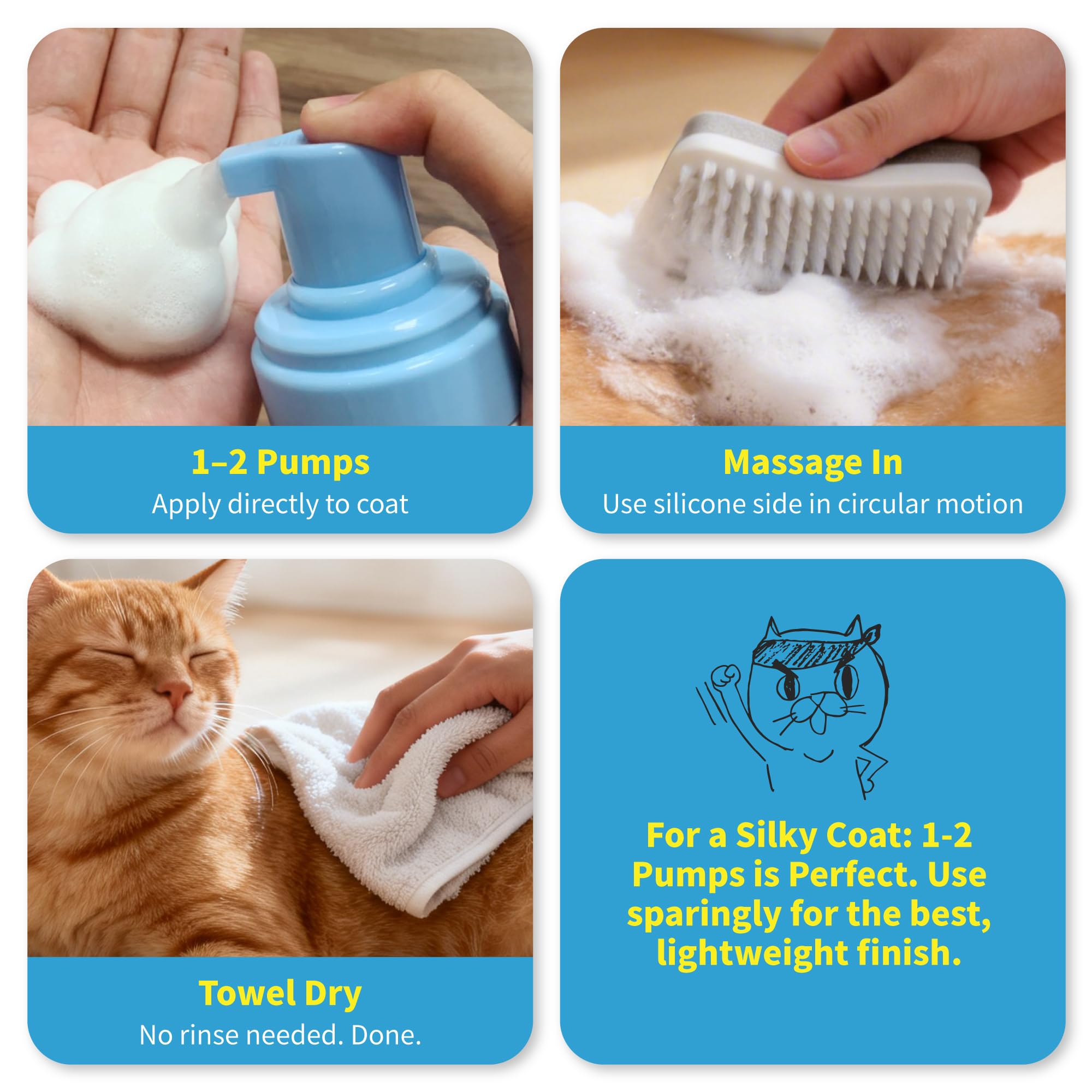 Mooncat Juego de baño para gatos, champú seco y cepillo de baño (juego de baño para gatos)