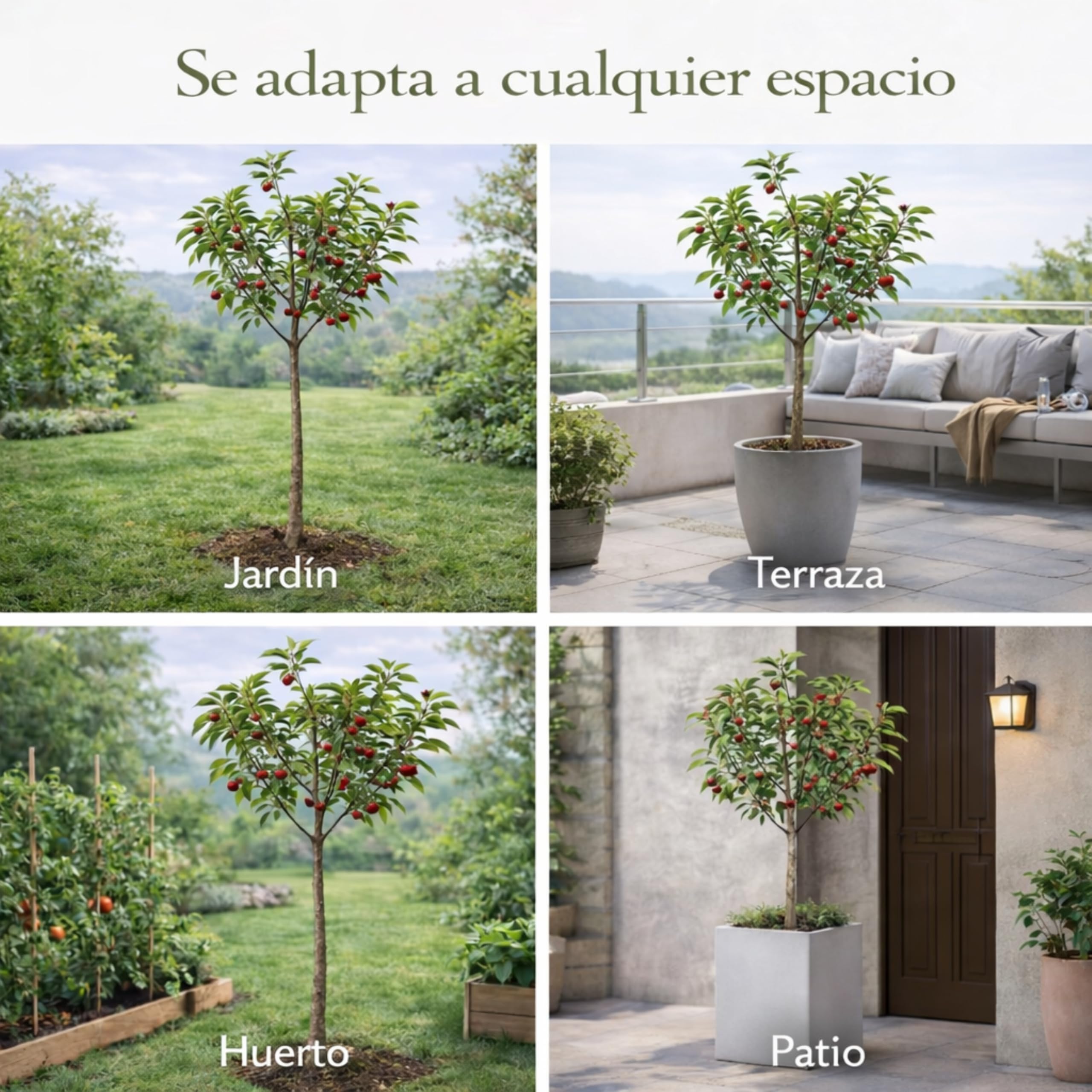 Cerezo Lapins Autofértil en Maceta, 140 cm de altura, Árbol Frutal Exterior con Cerezas Dulces Planta Natural para Jardín Terraza Huerto Floración Primavera Fácil Cultivo. Cerezo