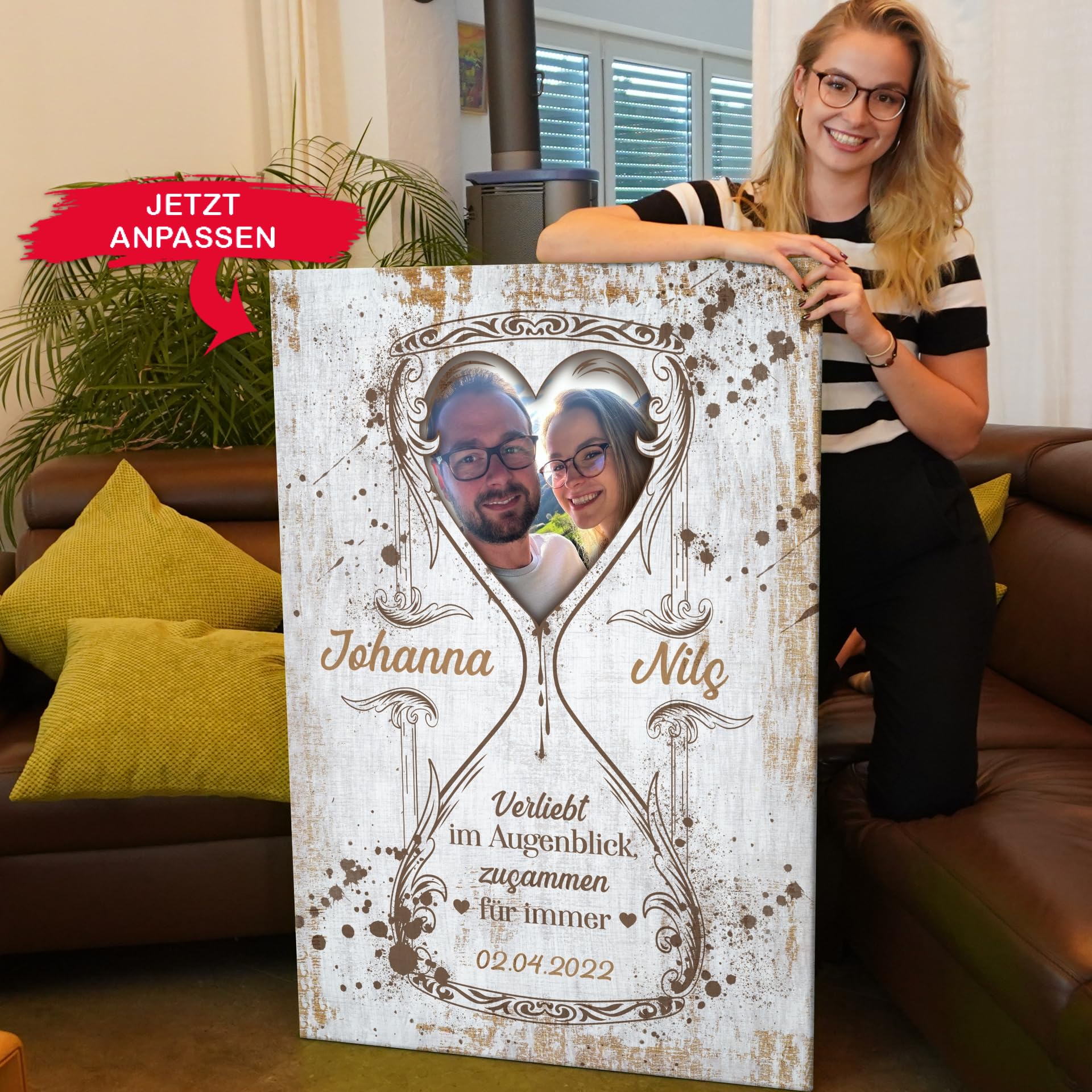 Liebesleinwand Personalisiertes Fotogeschenk für Partner Geschenk Jahrestag, Verlobung, Hochzeitstag | Leinwandbild mit eigenem Foto romantisch gestalten | Ewige Augenblicke