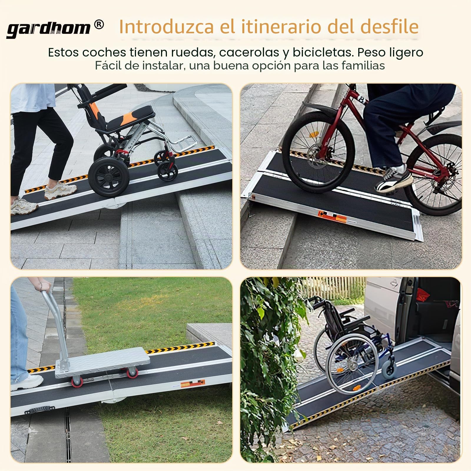 gardhom Rampas para sillas de Ruedas de 305 cm, Extra Anchas de 72 cm, Plegable, portátil, Antideslizante, de Aluminio, para umbral de Puerta, escalones, escaleras, Capacidad de Carga de 362 kg