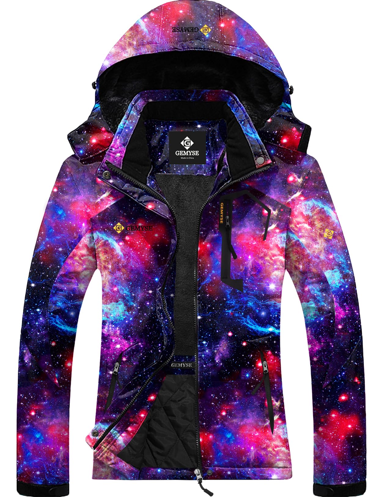 GEMYSE Donna Giacca da Sci impermeabile montagna Giacche Pile invernale antivento Cappotto con Cappuccio