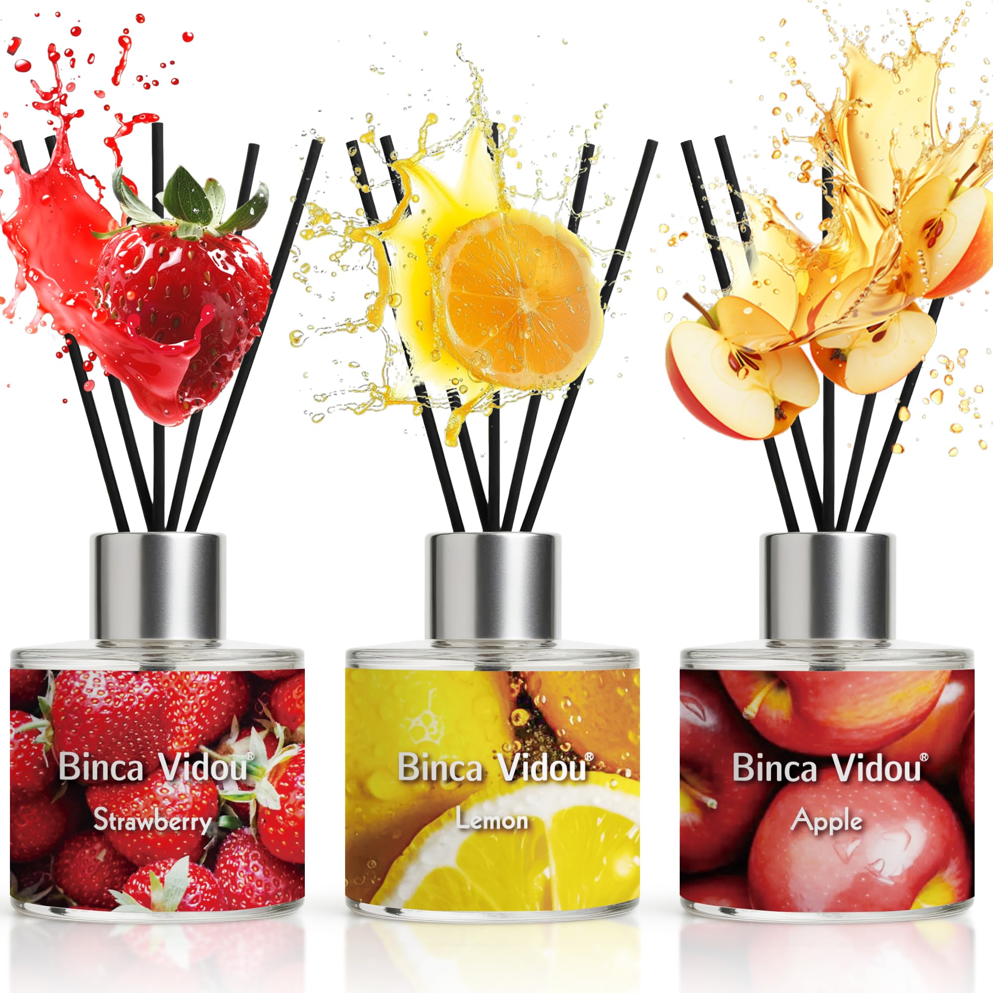 Sponsored Ad – Binca Vidou Reed Diffuser Set of 3, Lemon Apple Strawberry Fragrance Reed Oil Diffuser Set with Rattan Reeds for Office Bathroom Living Room 50ml