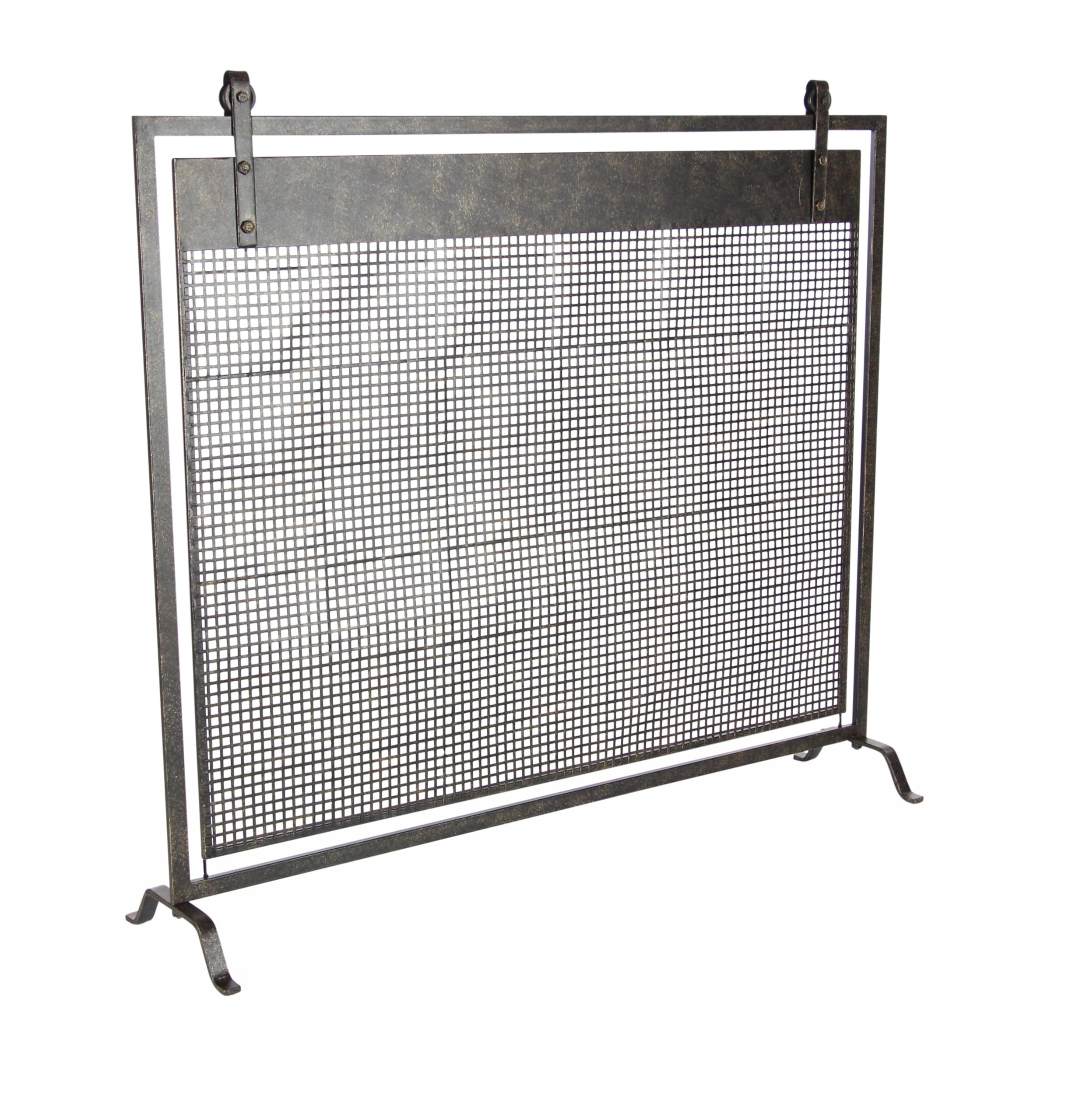Deco 79 Pantalla para Chimenea de Panel único con Malla suspendida geométrica de Metal Estilo Rejilla con Detalles atornillados, 38" x 9" x 35", Negro