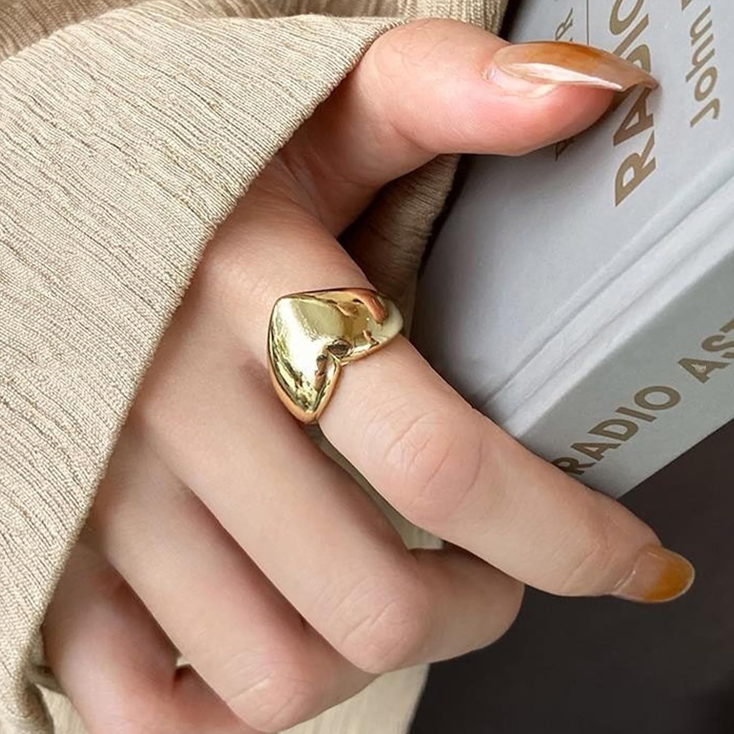 Frodete Heart Ring Chunky Heart Ring for Women Adjustable Thick Heart Ring Gold Chunky Ring Valentines Day Gifts for Her - Image 3